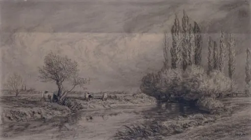 Landscape with river and cattle