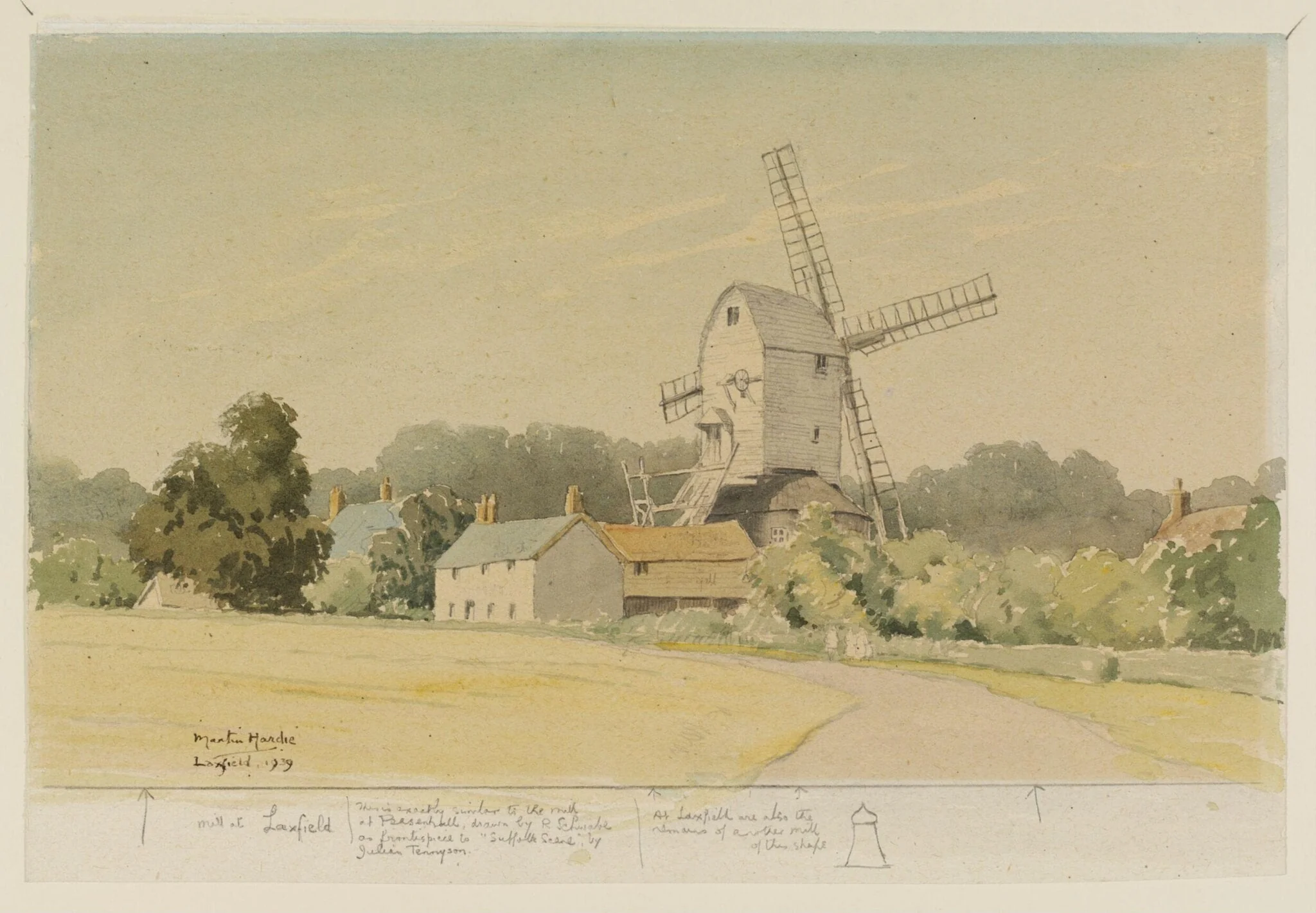 Laxfield Mill, by Martin Hardie, watercolor, 1939