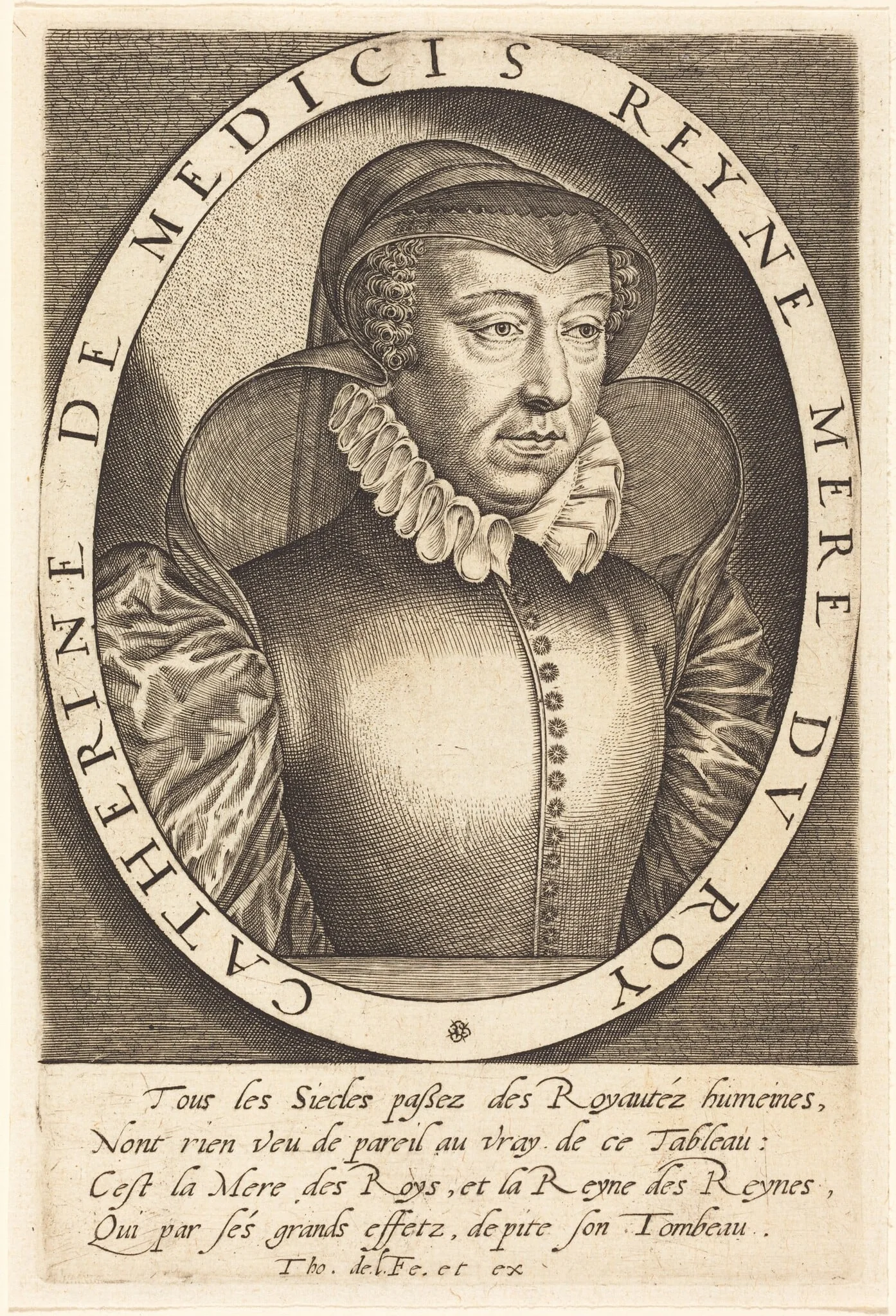 Catherine de Medici, Queen of France, by Thomas de Leu, ink, 1590
