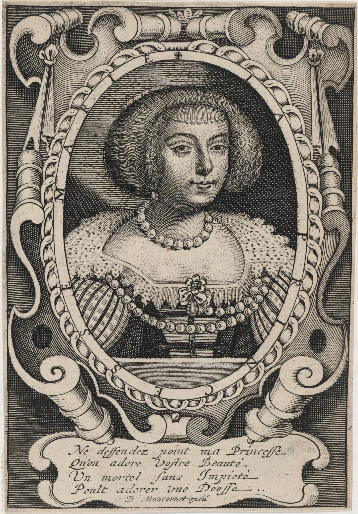 Henrietta Maria, Queen of Charles I, by Balthasar Moncornet, ink, 1634