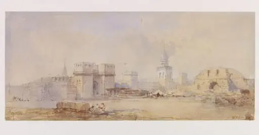 Bab al-Nasr and walls of Cairo, with part of the Mosque of Khalif al-Hakim