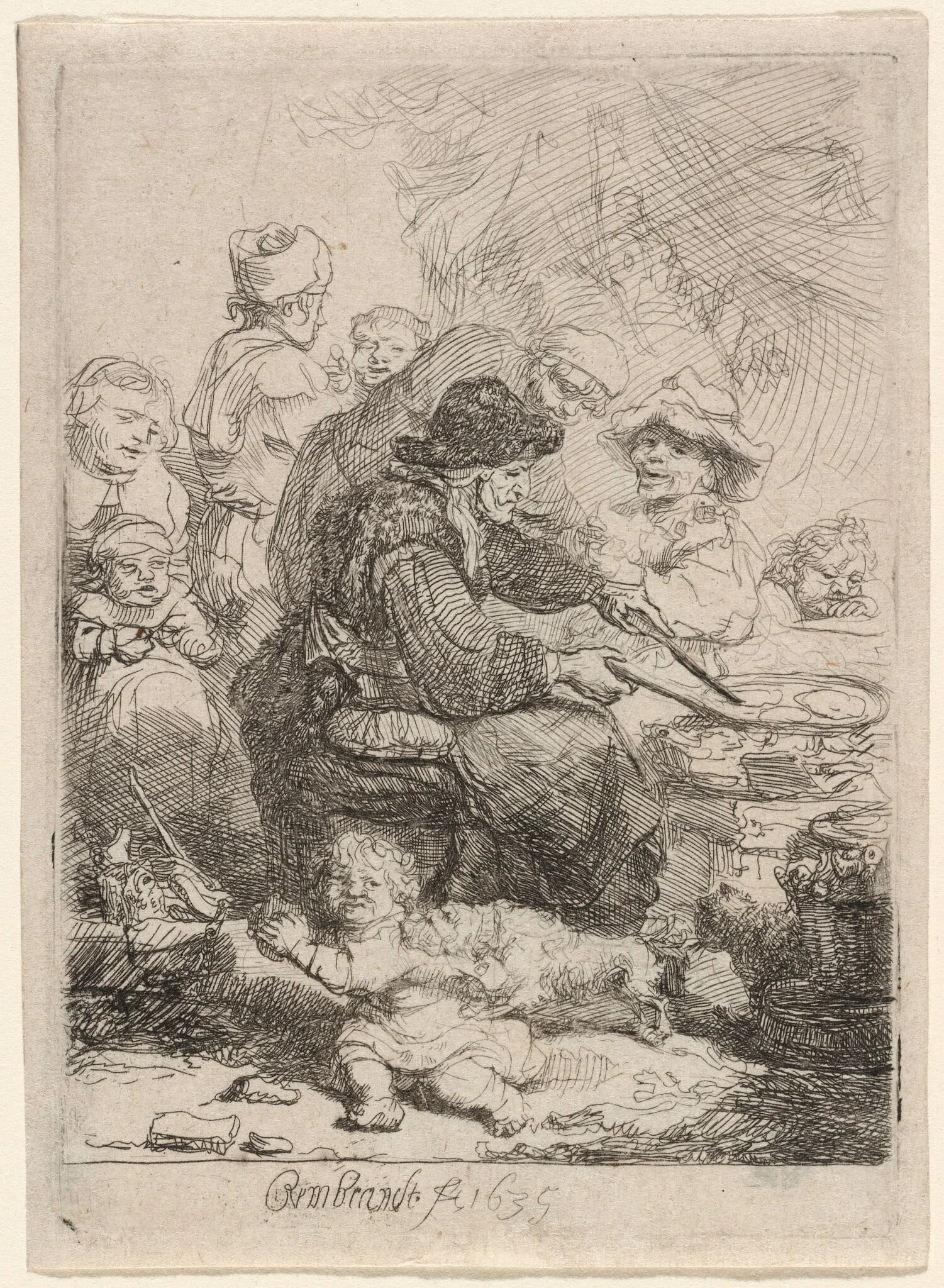 The Pancake Woman, by Rembrandt, ink, 1635