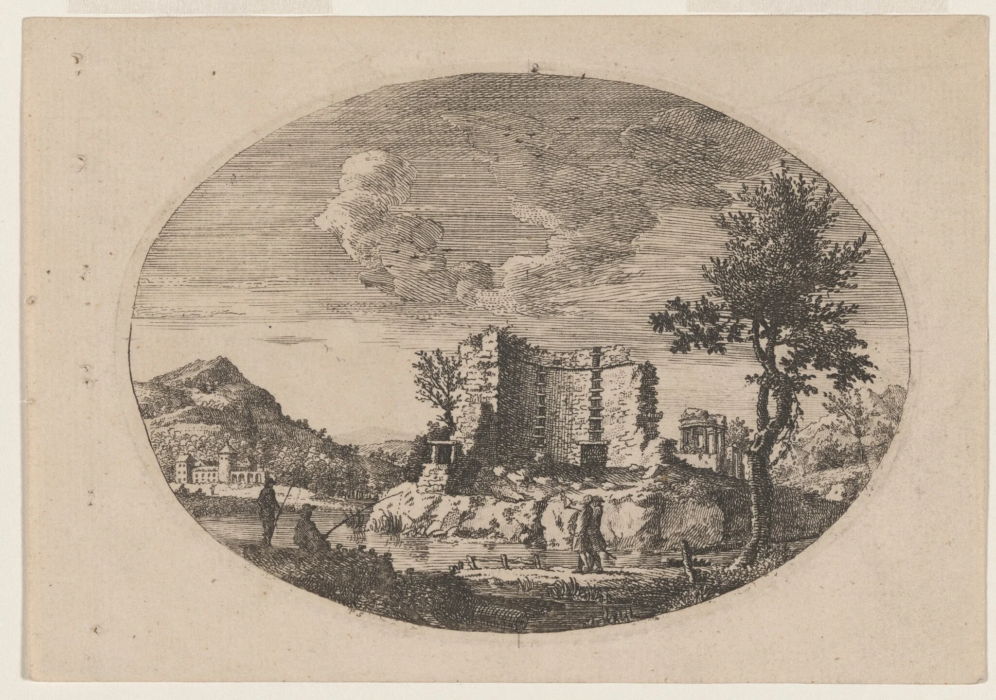 Ruined Two-Story Building with Mountains in Distance, by Paul Sandby, ink, 1750