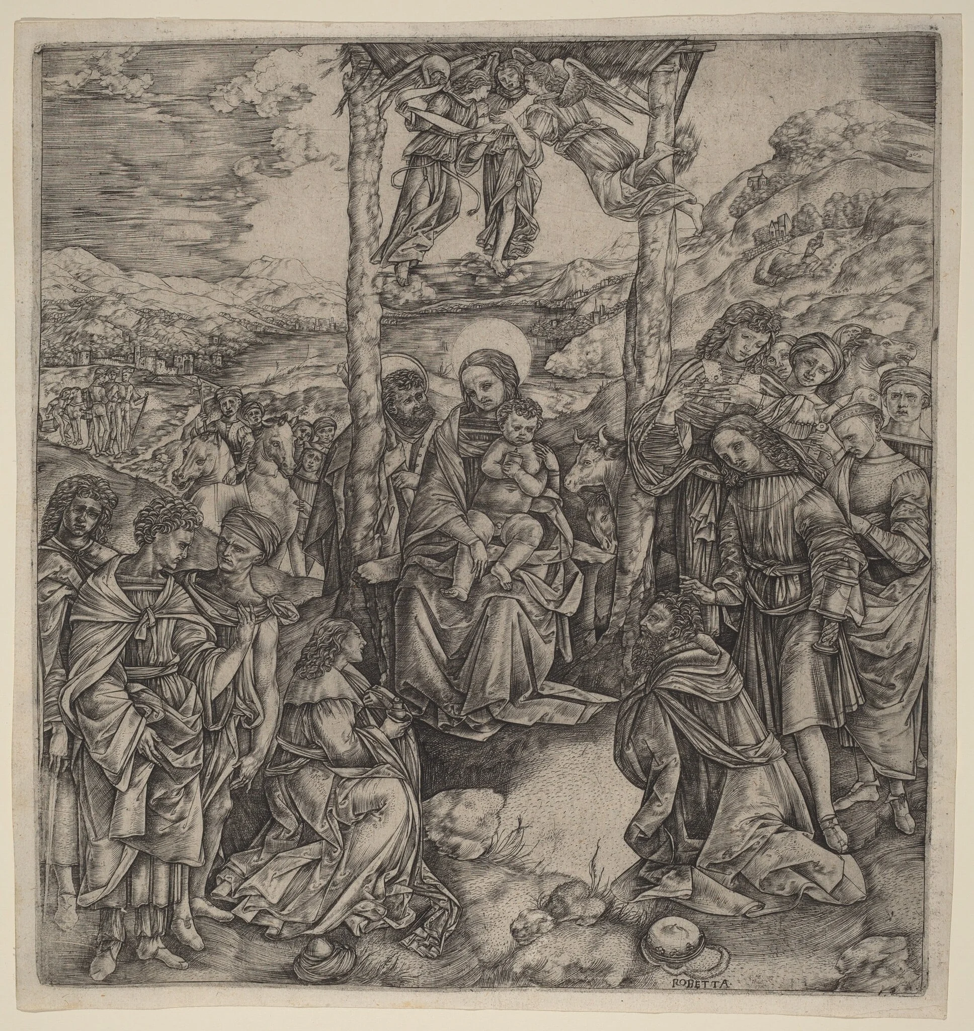 The Adoration of the Magi, by Cristofano Robetta, ink, 1498