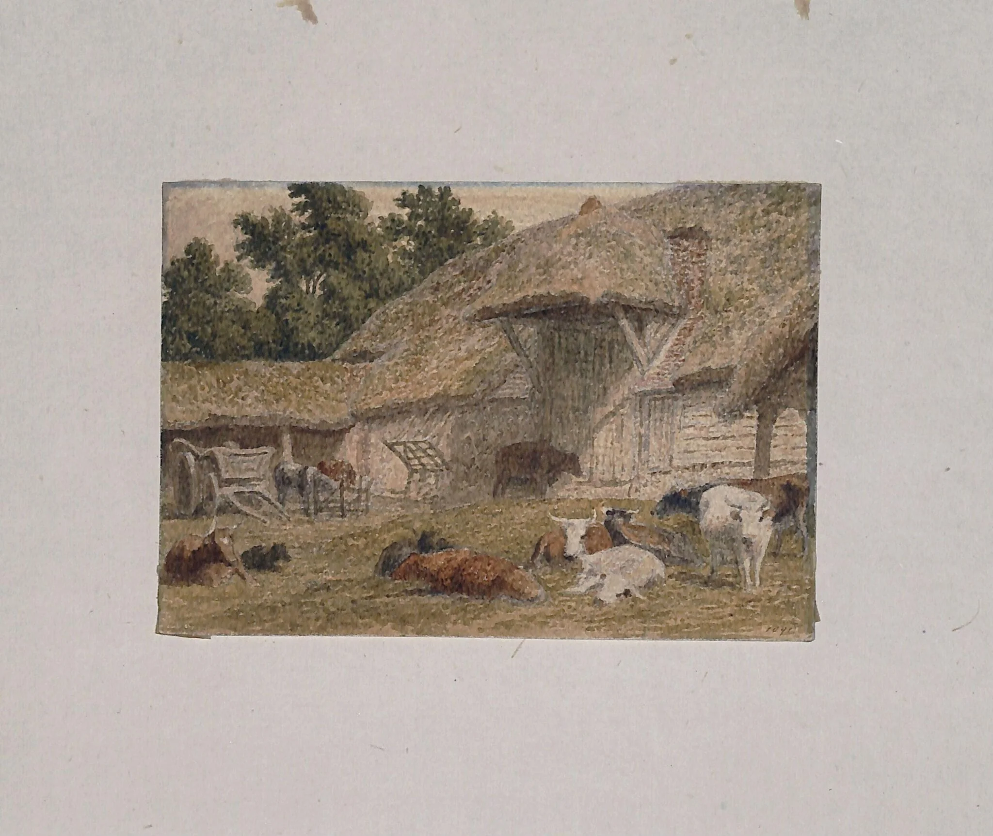 Farmyard with Cattle, by Robert Hills, watercolor, 1790