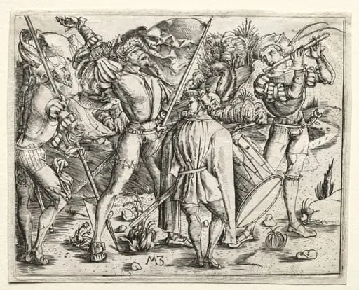 Four Soldiers and Military Band