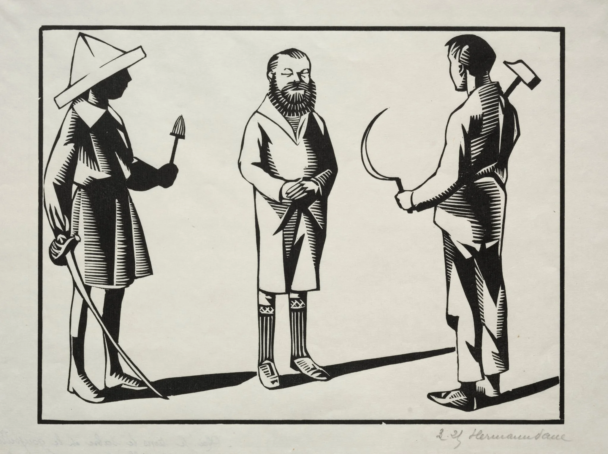 Moi!  je tiens le sabre, et le goupillon; toi la faucille, le marteau et ler pastel.  C'est la barbe., by Hermann-Paul, 1924