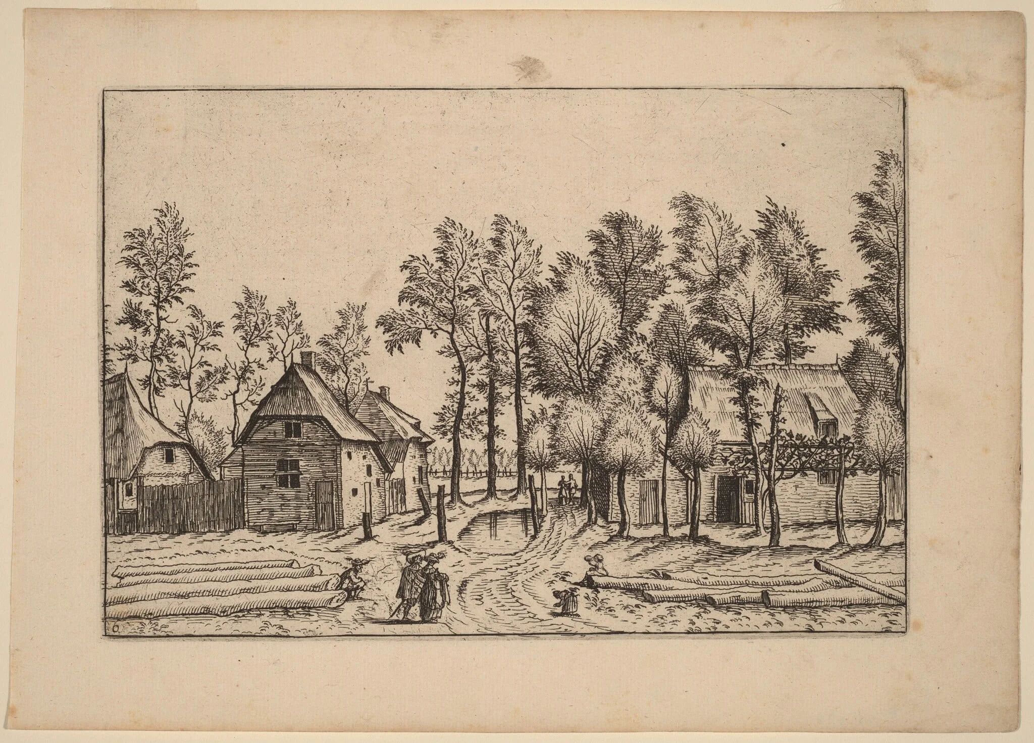 Village Street, by Johannes van Doetechum the Elder, ink, 1676