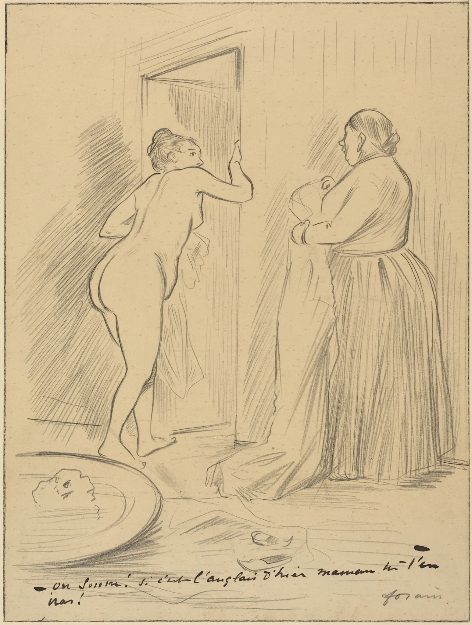 On sonne! Si c'est l'Anglais d'hier maman tu t'en iras!, by Jean-Louis Forain, graphite, 1892
