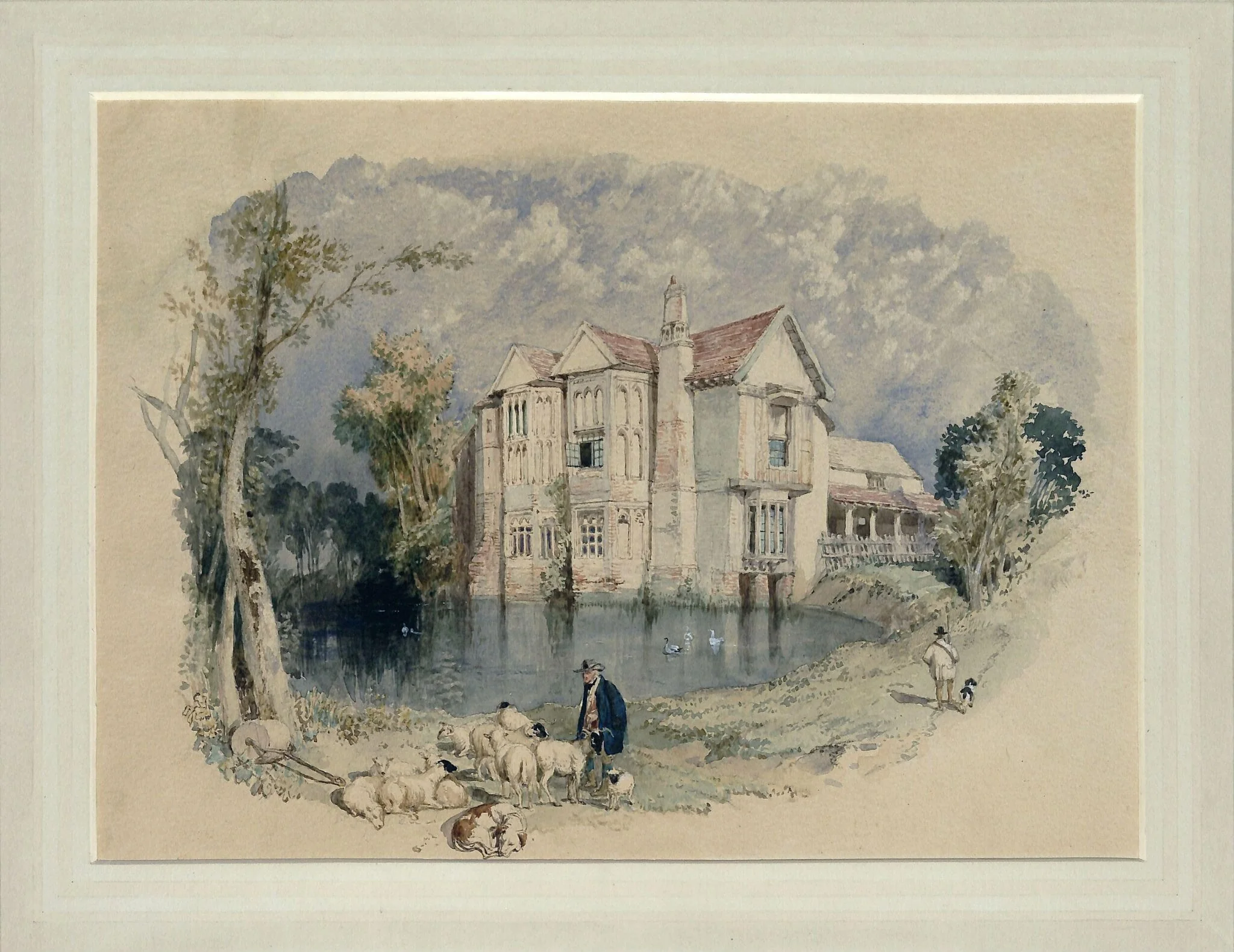 Old Parnham Hall, Suffolk: the ‘Moat House’ of the poet Crabbe, by Clarkson Frederick Stanfield, watercolor, 1850