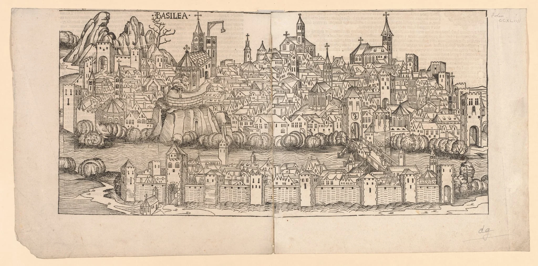 Nuremberg Chronicle:  Topographical View of Basle, Switzerland, by Michael Wolgemut, 1493
