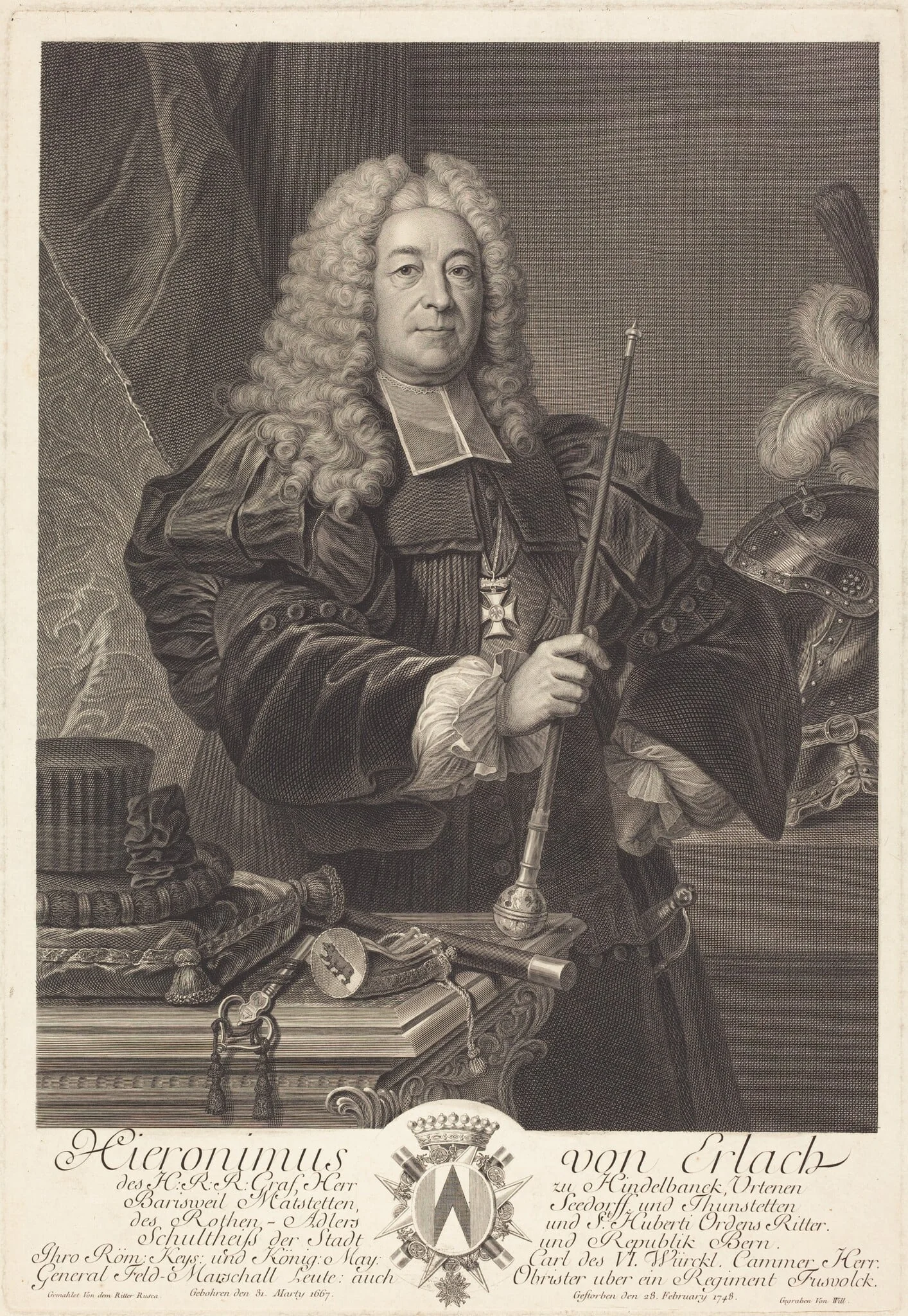 Johann von Erlach, by Johann Georg Wille, ink, 1762