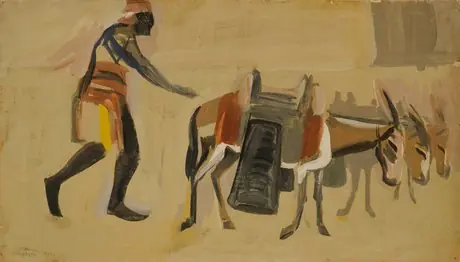 Donkeys and a donkey keeper