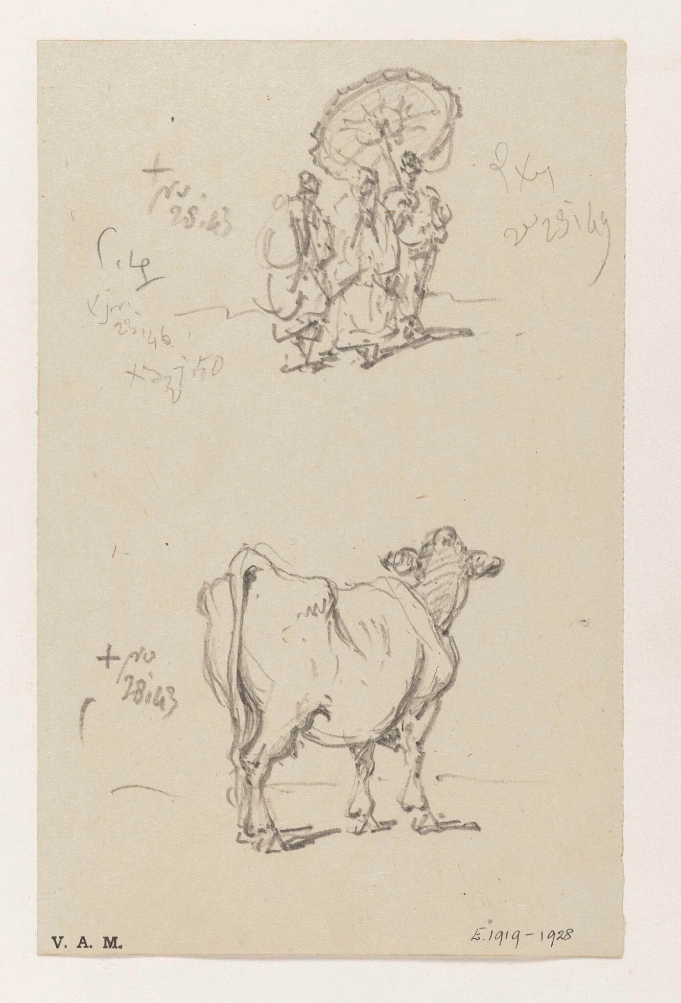 Three figures with a parasol, and a cow, by George Chinnery, 14