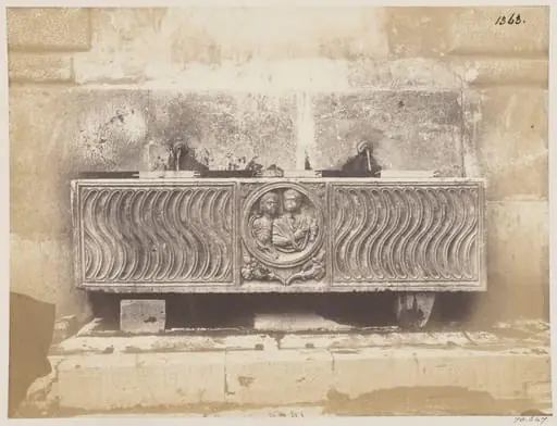 Sculpture - Sarcophagus of the fourth century made into a fountain, near the Church of S. Maria, in the Piazza del Popolo