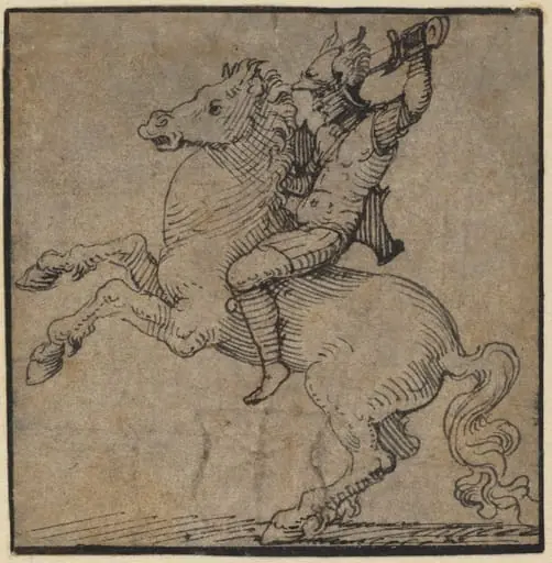 Warrior in Renaissance Armor on a Rearing Horse