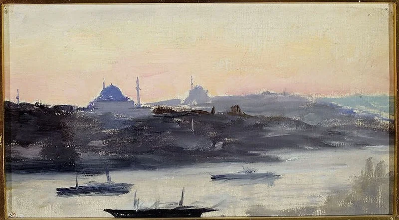 View of the city in the evening. From the journey to Constantinople