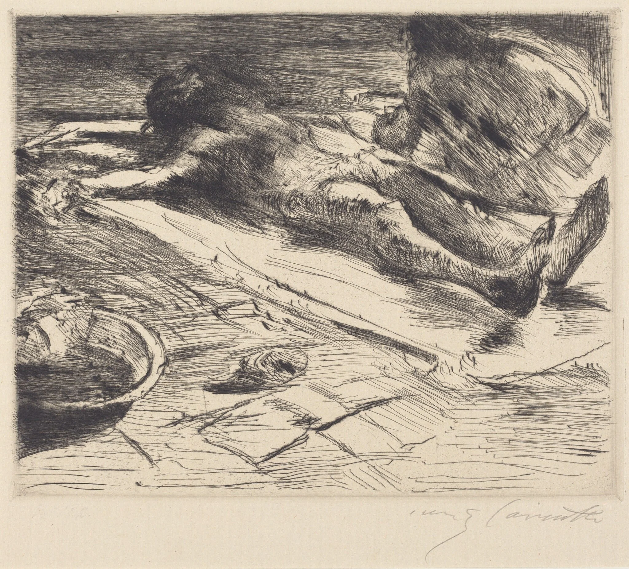 Pietà, by Lovis Corinth, ink, 1920