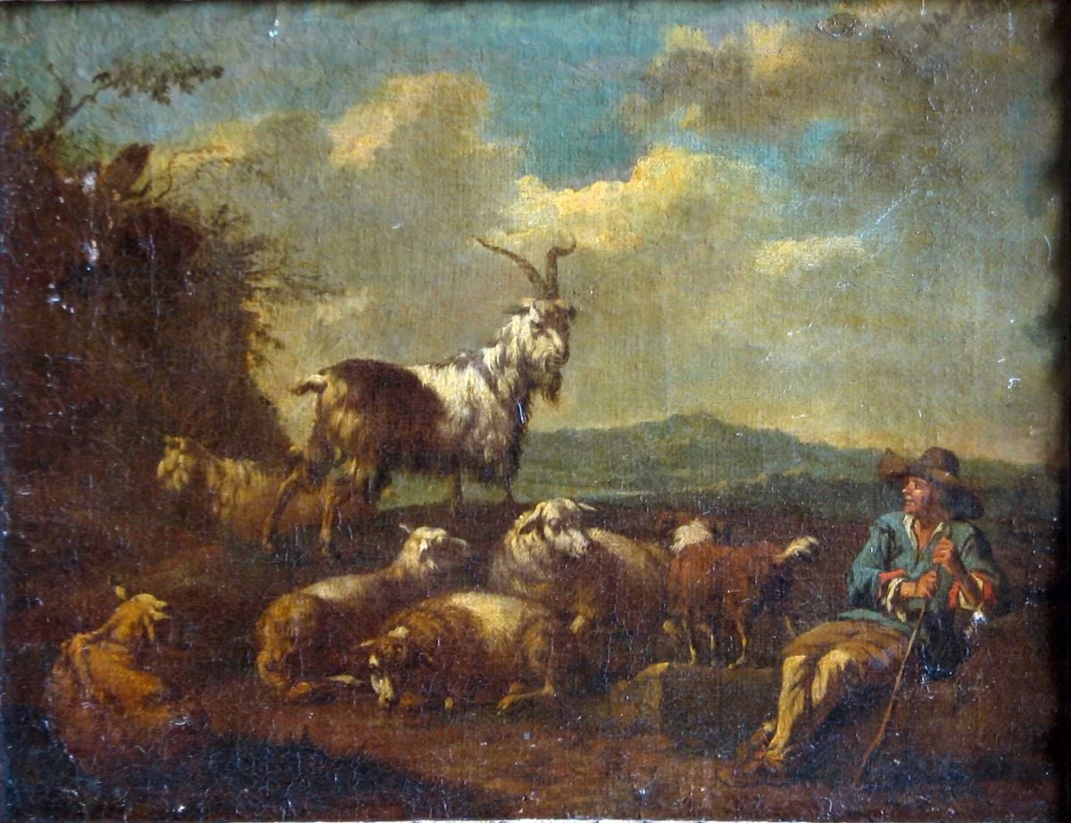 Peisaj deluros cu o turmă; pandant: Peisaj stâncos cu o turmă, by Johann Luaterer