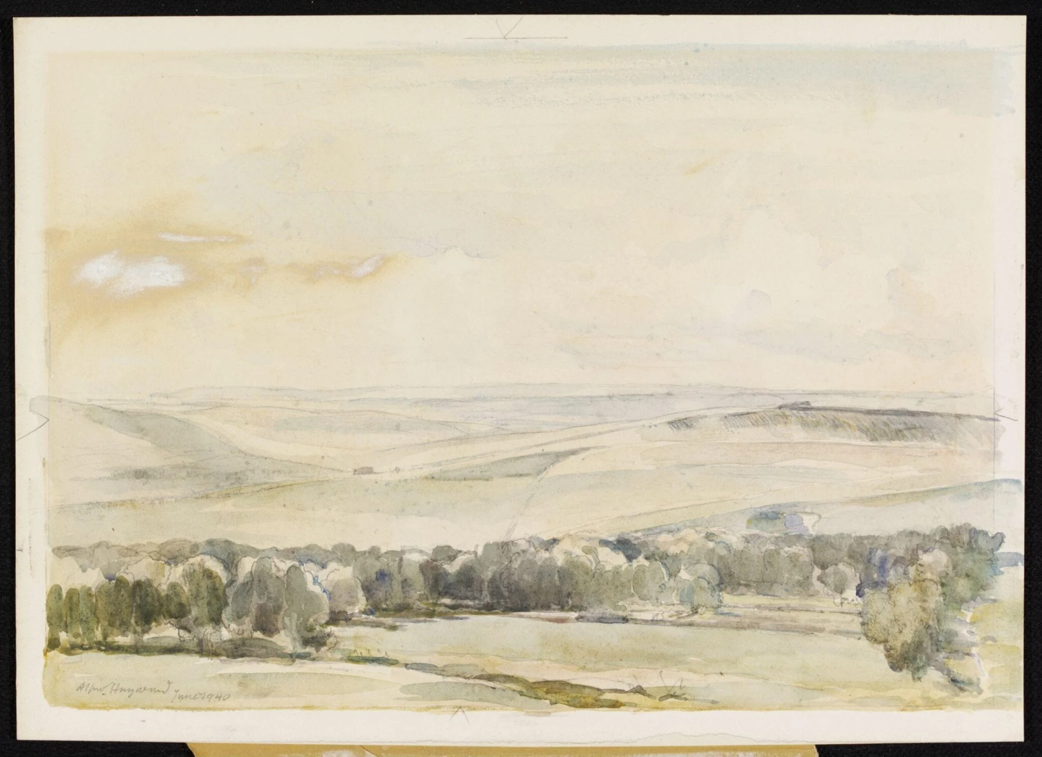 The Downs from Friston, by Alfred Hayward, watercolor, 1940
