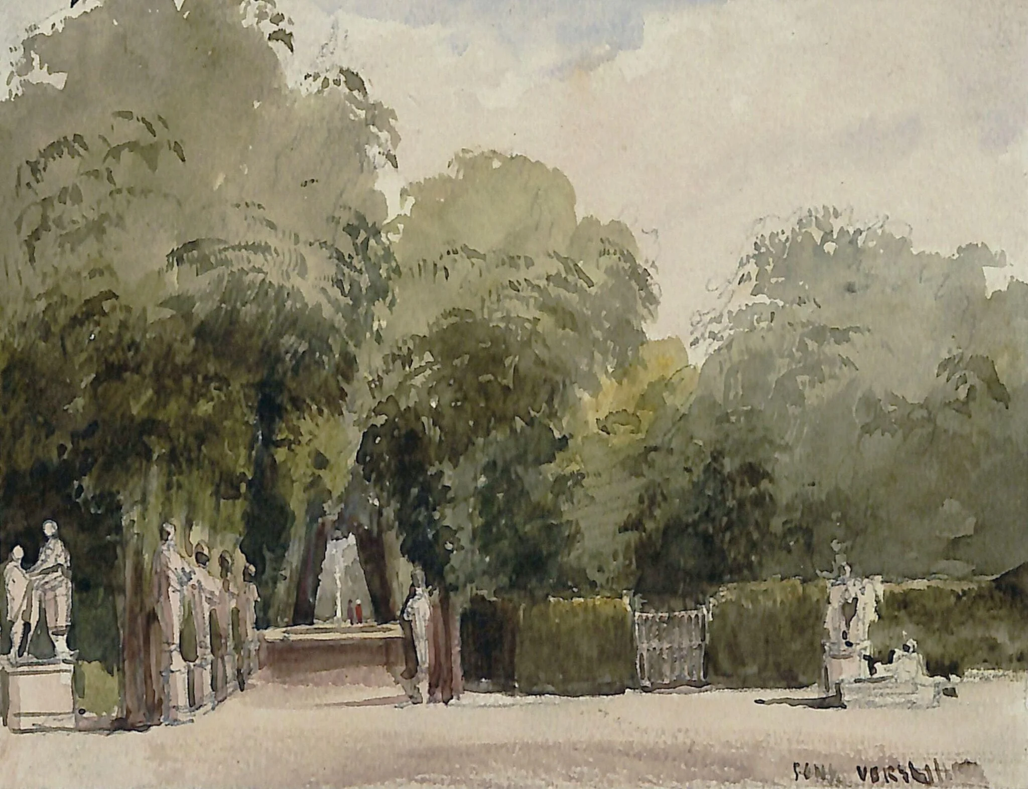 In the Gardens, Versailles, by Richard Redgrave, watercolor, 1850