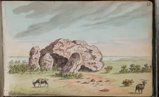 View of a cromliach [cromlech], call'd Fan-mac-cools Quoit at Howht [sic] 8 miles from Dublin [...]