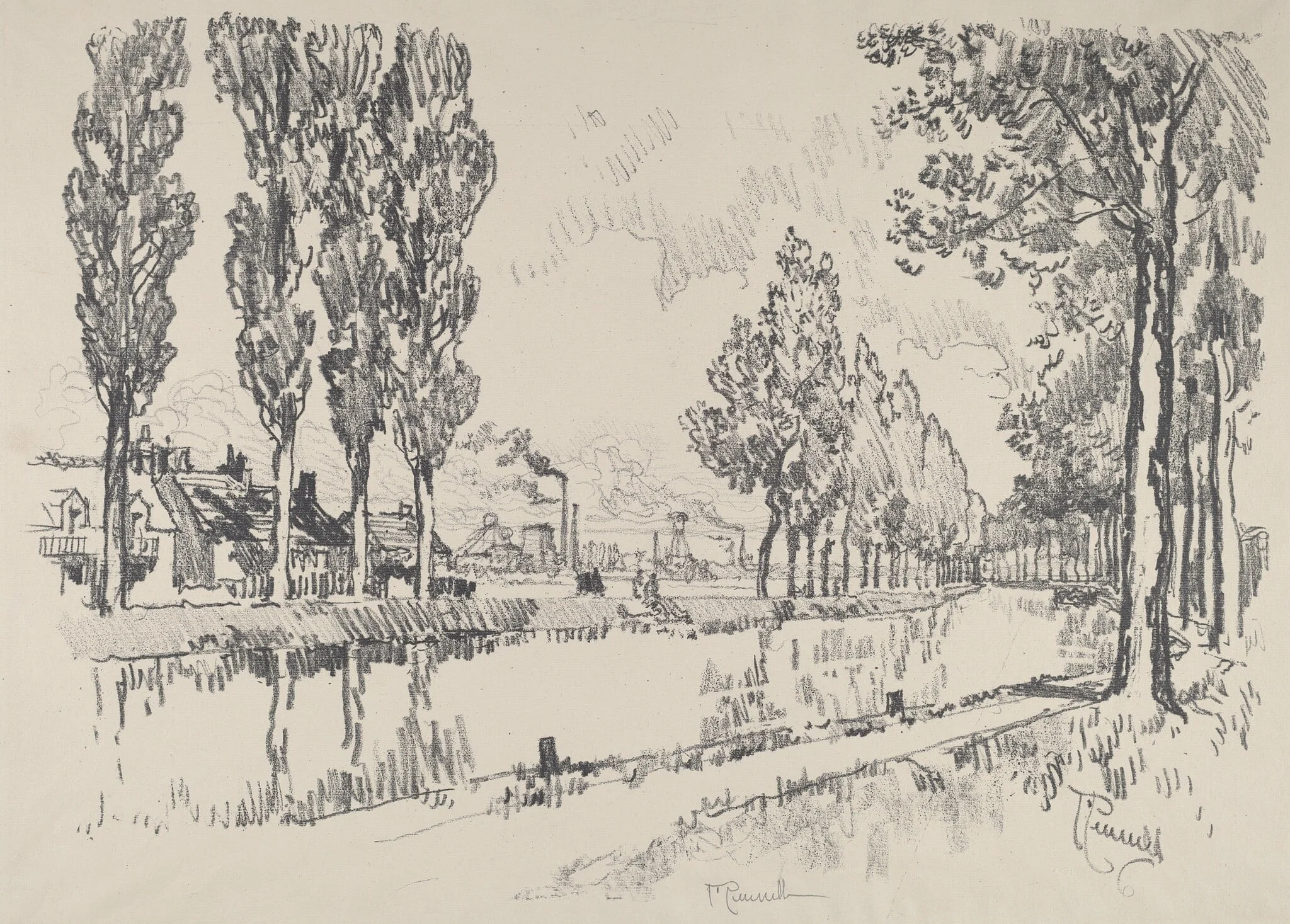 The Canal at Blanzy, France, by Joseph Pennell, ink, 1911