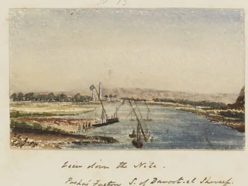 `View down the Nile.  Pasha's Factory S.of Daroot-el Shereef. Upper Egypt'