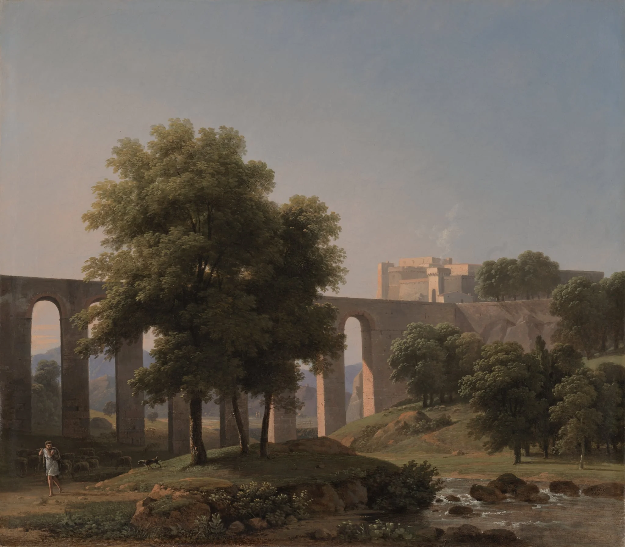 An Aqueduct Near a Fortress, by Jean-Victor Bertin, unspecified, 1807