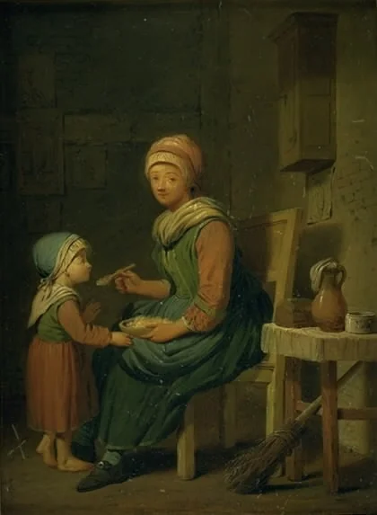 En bondekone, som giver sin datter noget at spise, by Peter Cramer, unspecified, 1791