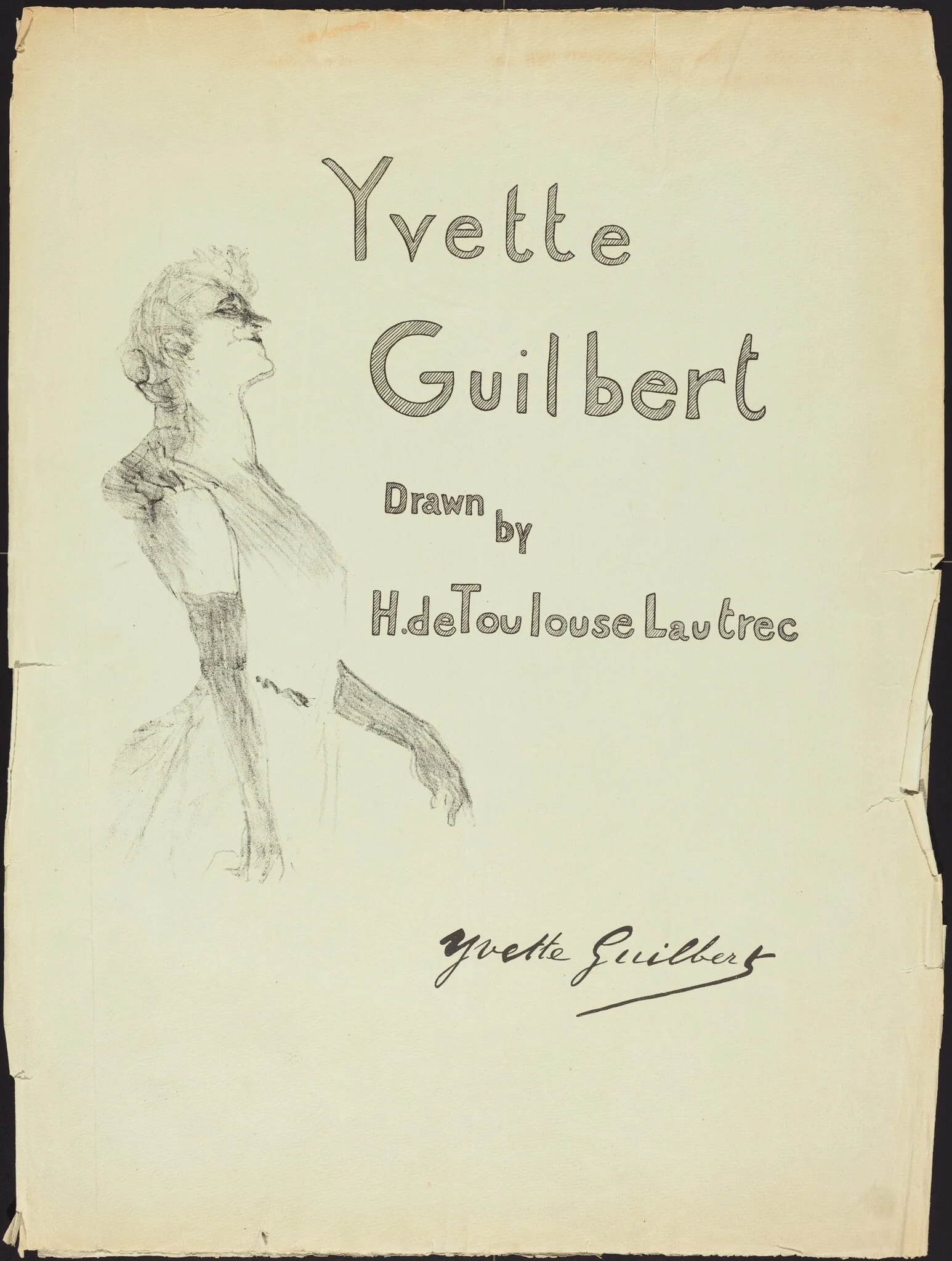 Cover, Yvette Guilbert, by Henri de Toulouse-Lautrec, ink, 1898