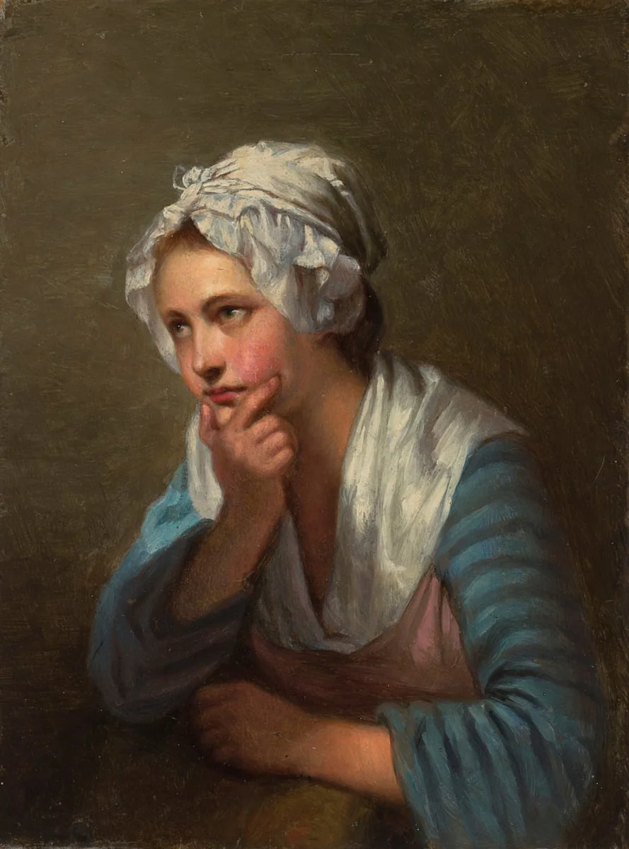 Käteensä nojaava tyttö, osa "L'accordée de village" -maalauksesta, kopio Jean-Baptiste Greuzen mukaan, osa, by Ida Silfverberg, unspecified