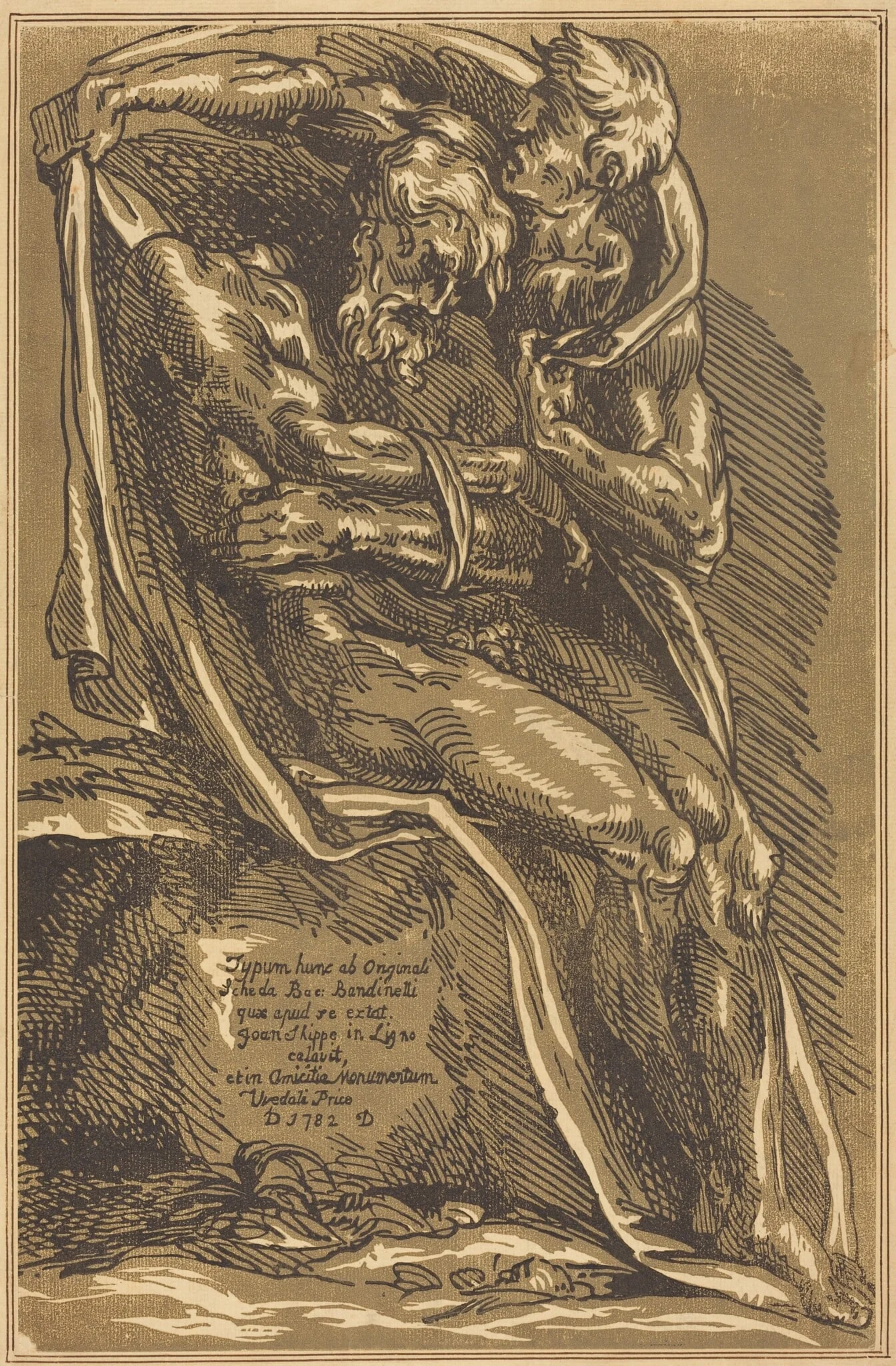 A Naked Man, Seated, with His Hands Tied, by John Skippe, ink, 1782