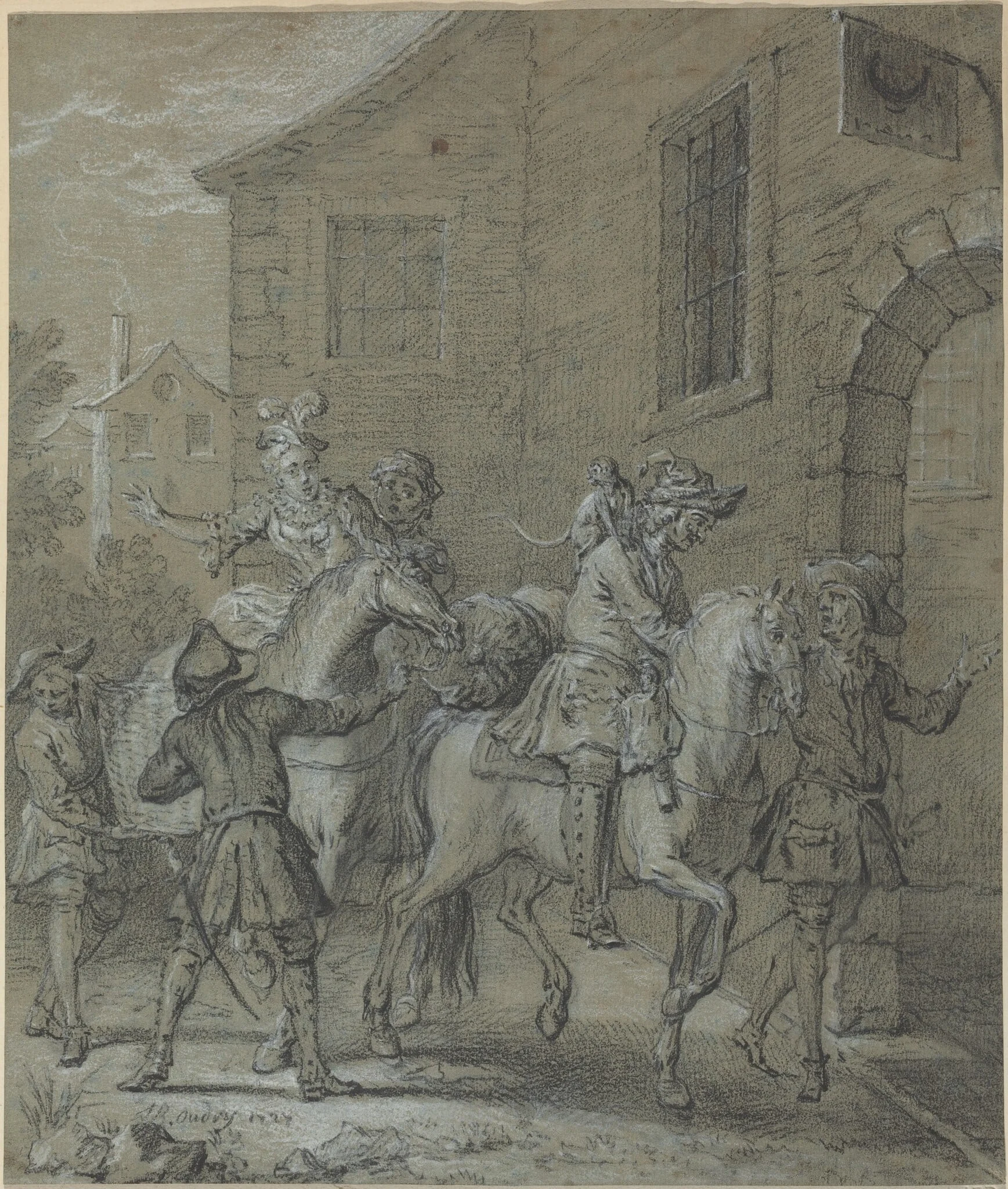 L'Arrivee de l'Operateur dans l'hotellerie, by Jean-Baptiste Oudry, chalk, 1727