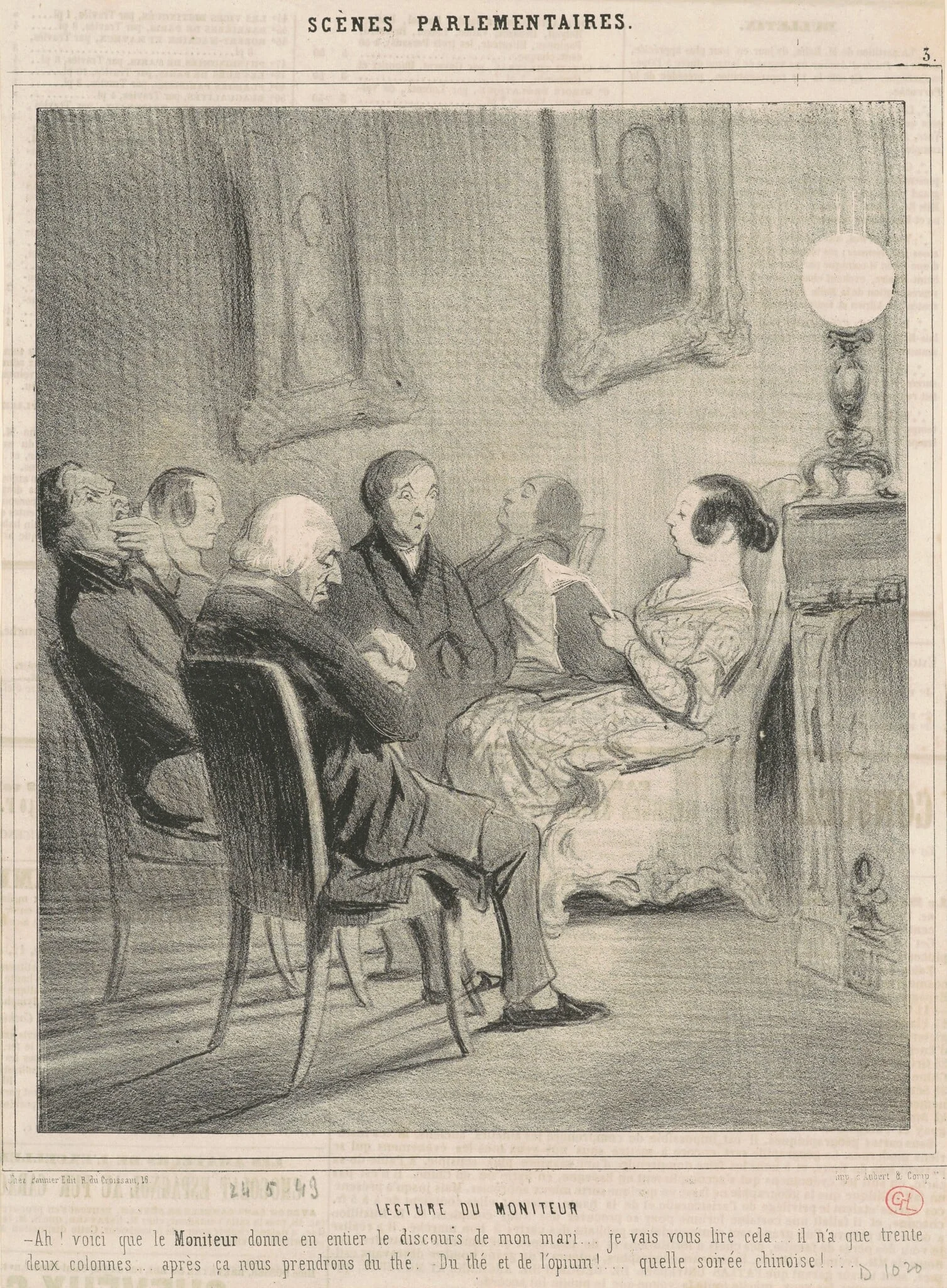 Lecteur du moniteur, by Honoré Daumier, ink, 1843