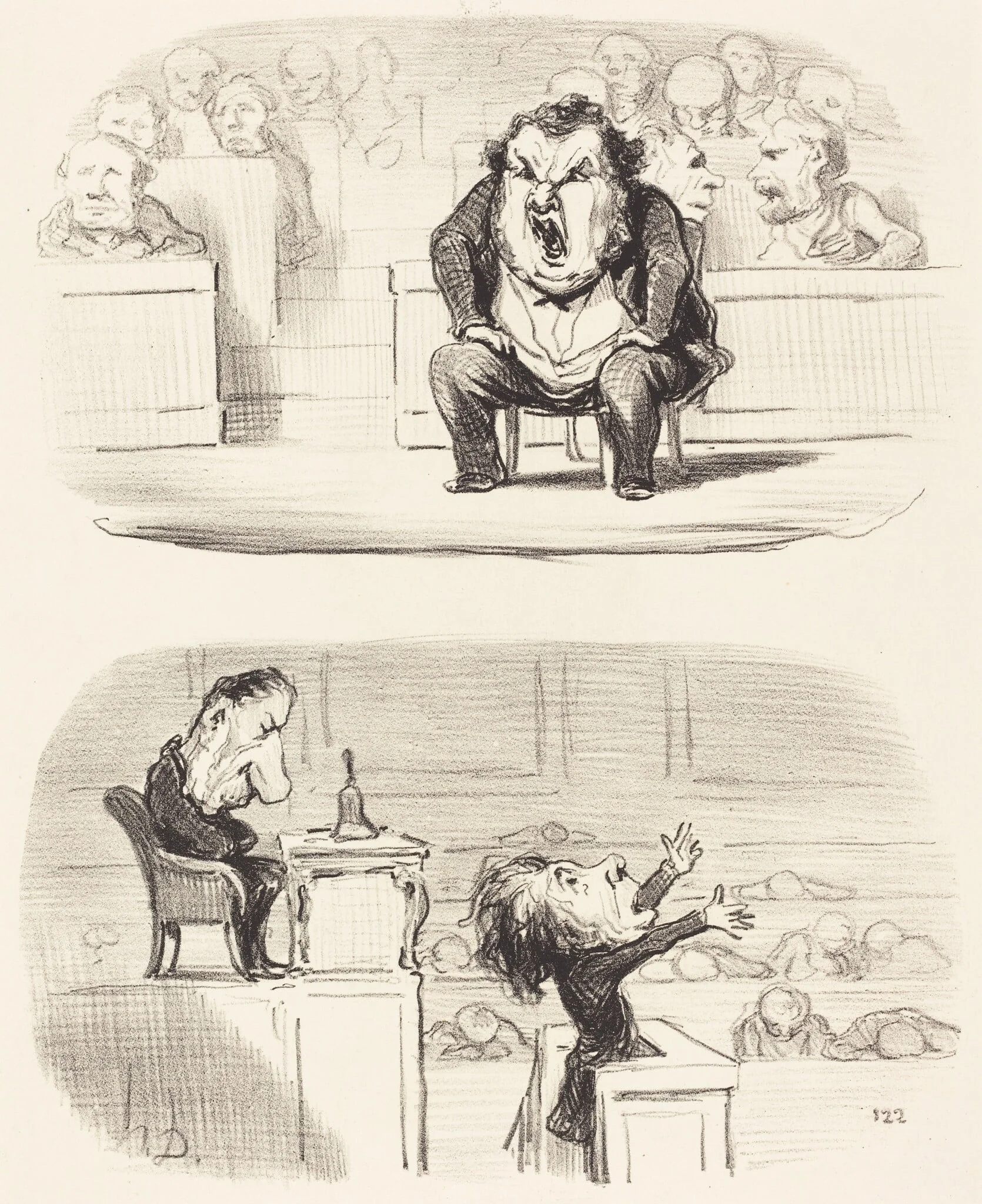 Quand un orateur ennuyeux monte a la tribune, by Honoré Daumier, ink, 1850