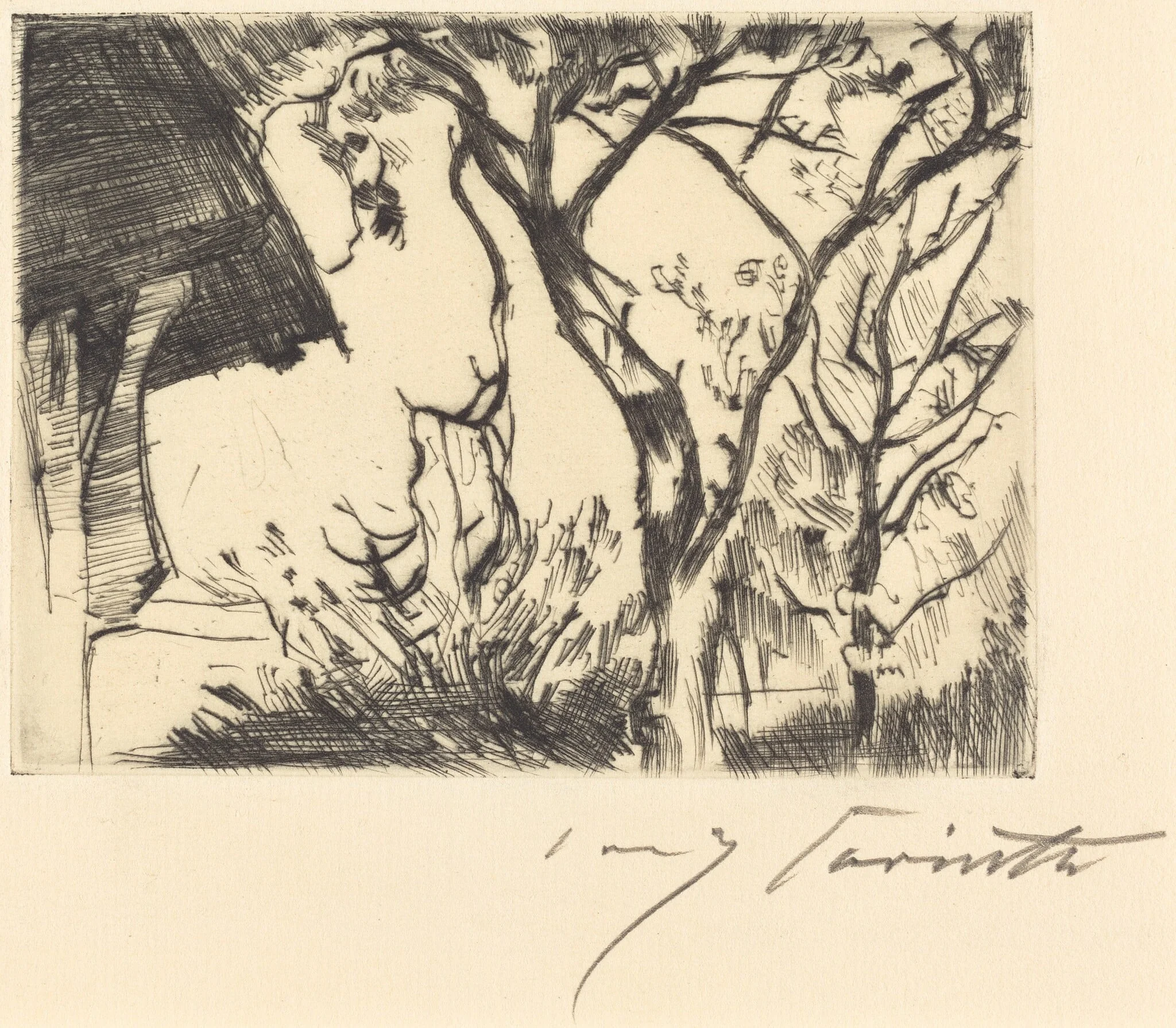 Hausecke (Corner of a House), by Lovis Corinth, ink, 1918