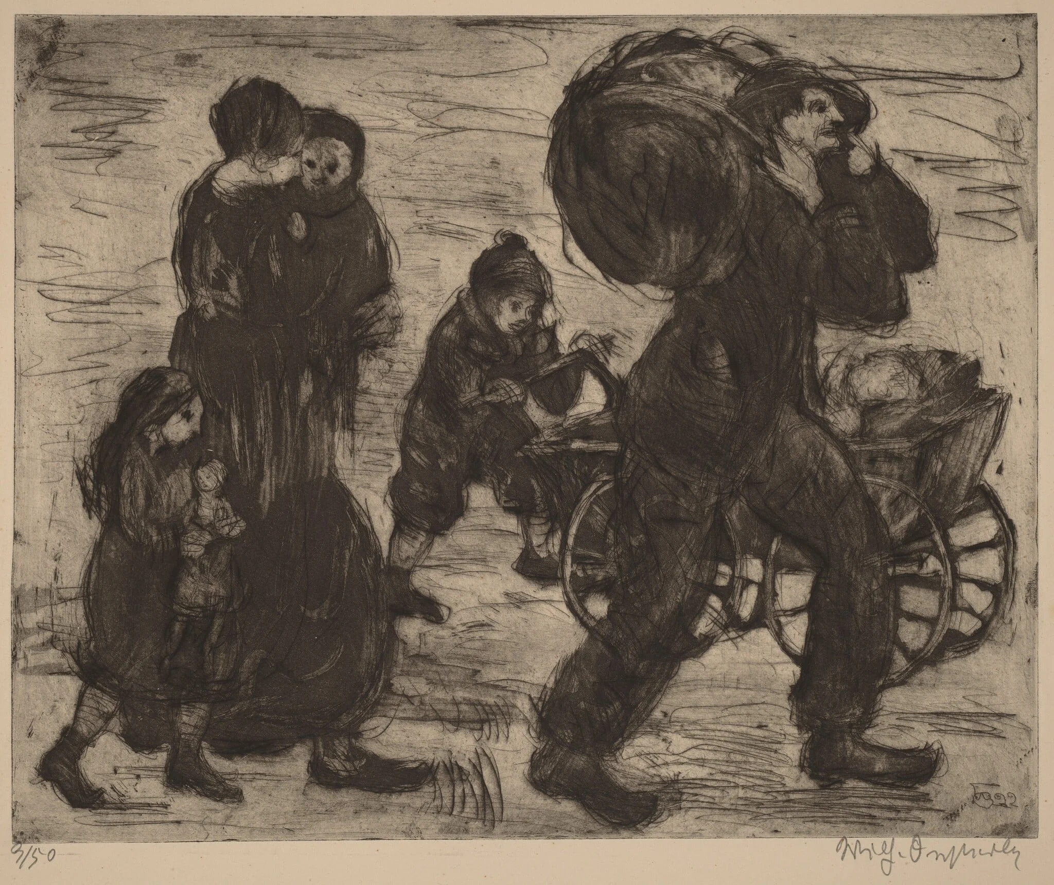 Refugee Family, by Wilhelm Oesterle, ink, 1922