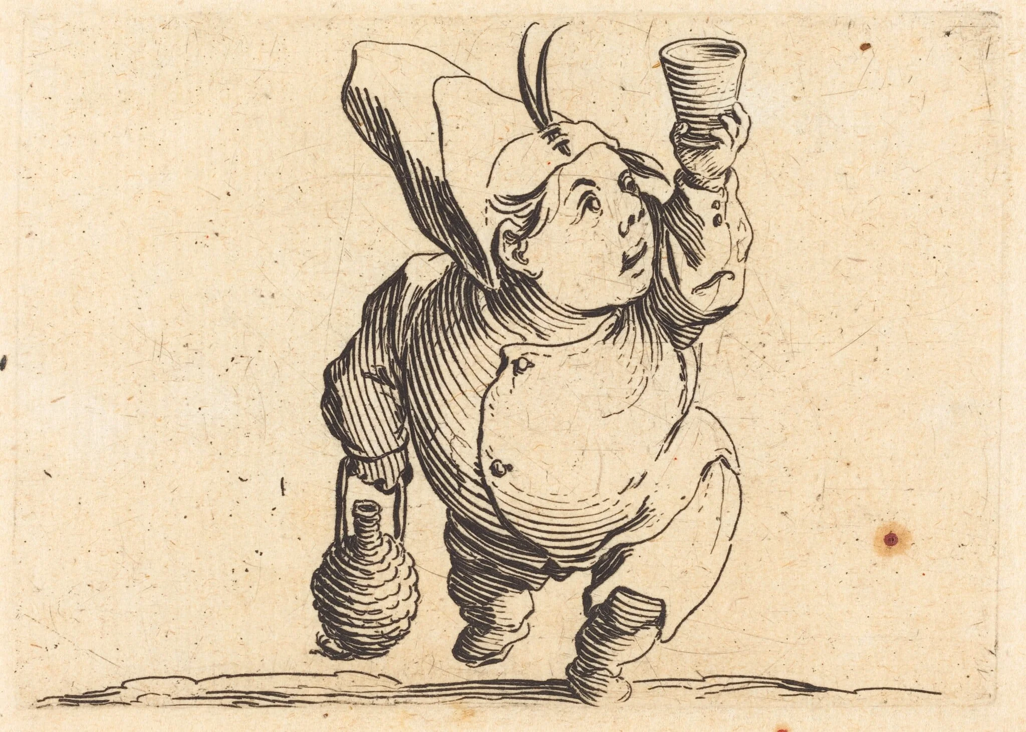 The Drinker, Front View, by Jacques Callot, ink, 1622
