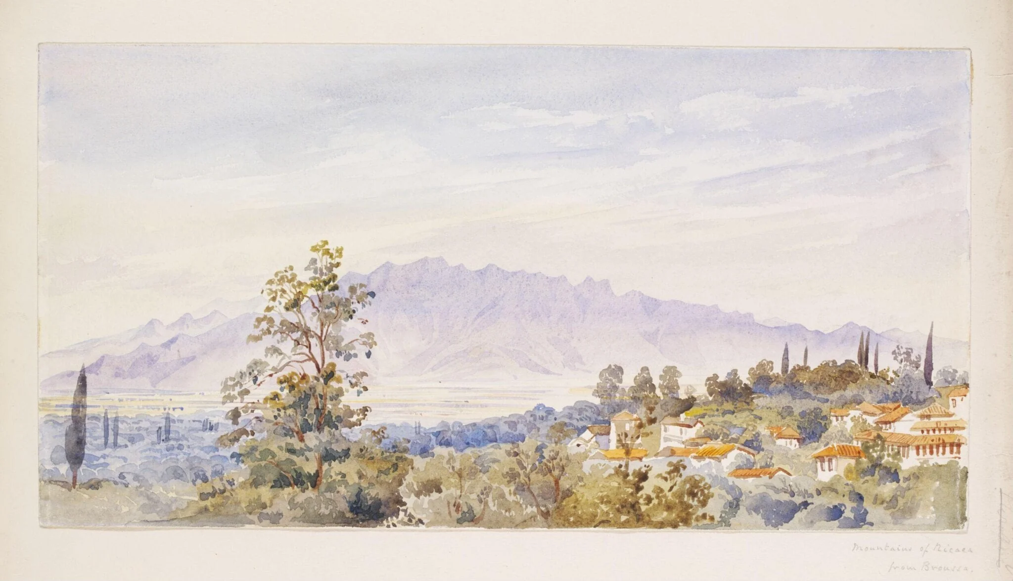 Mountains of Nicaea from Broussa, by Augustus John Cuthbert Hare, watercolor, 1890