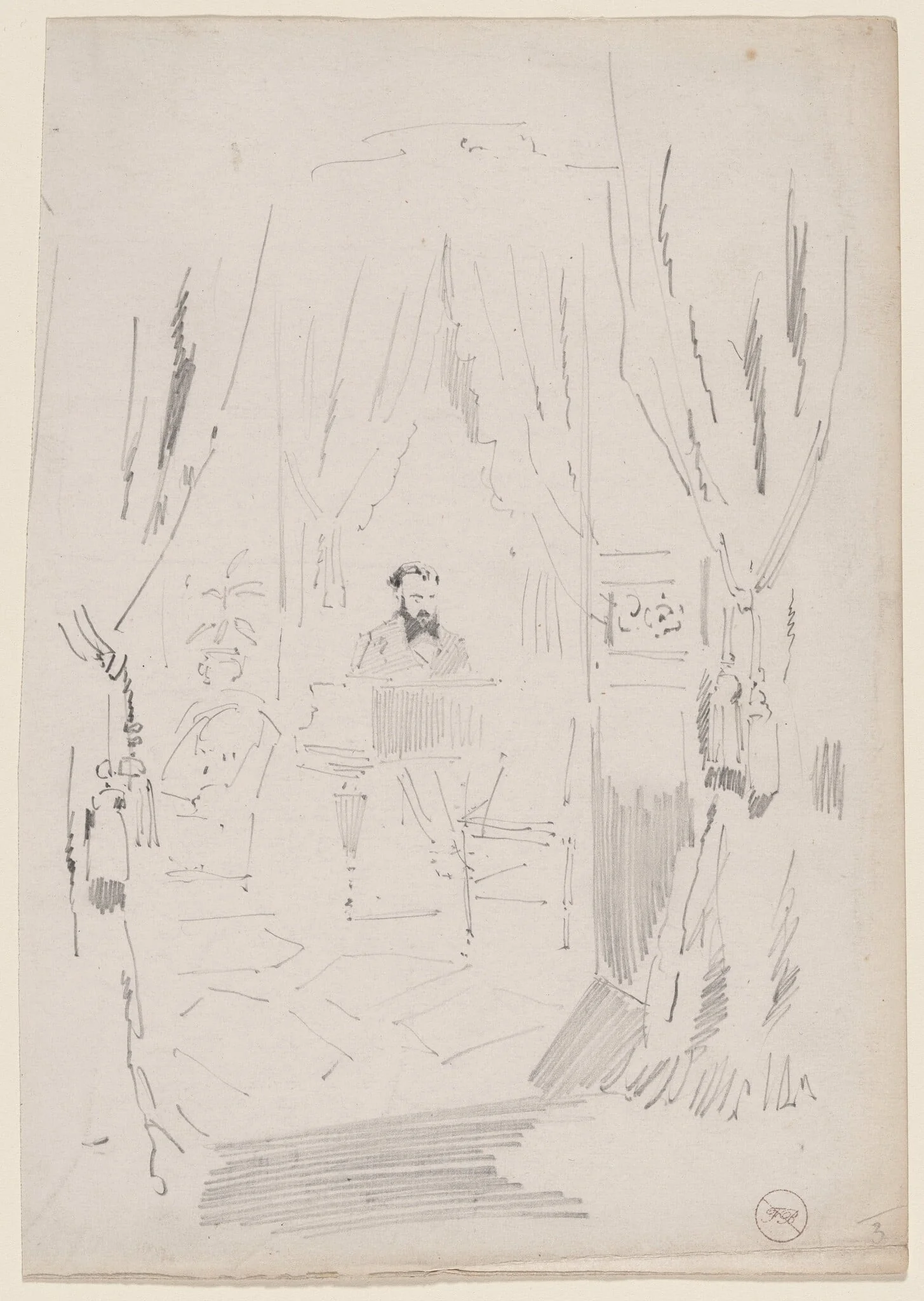 The Salon, by Félix-Hilaire Buhot, graphite, 1872