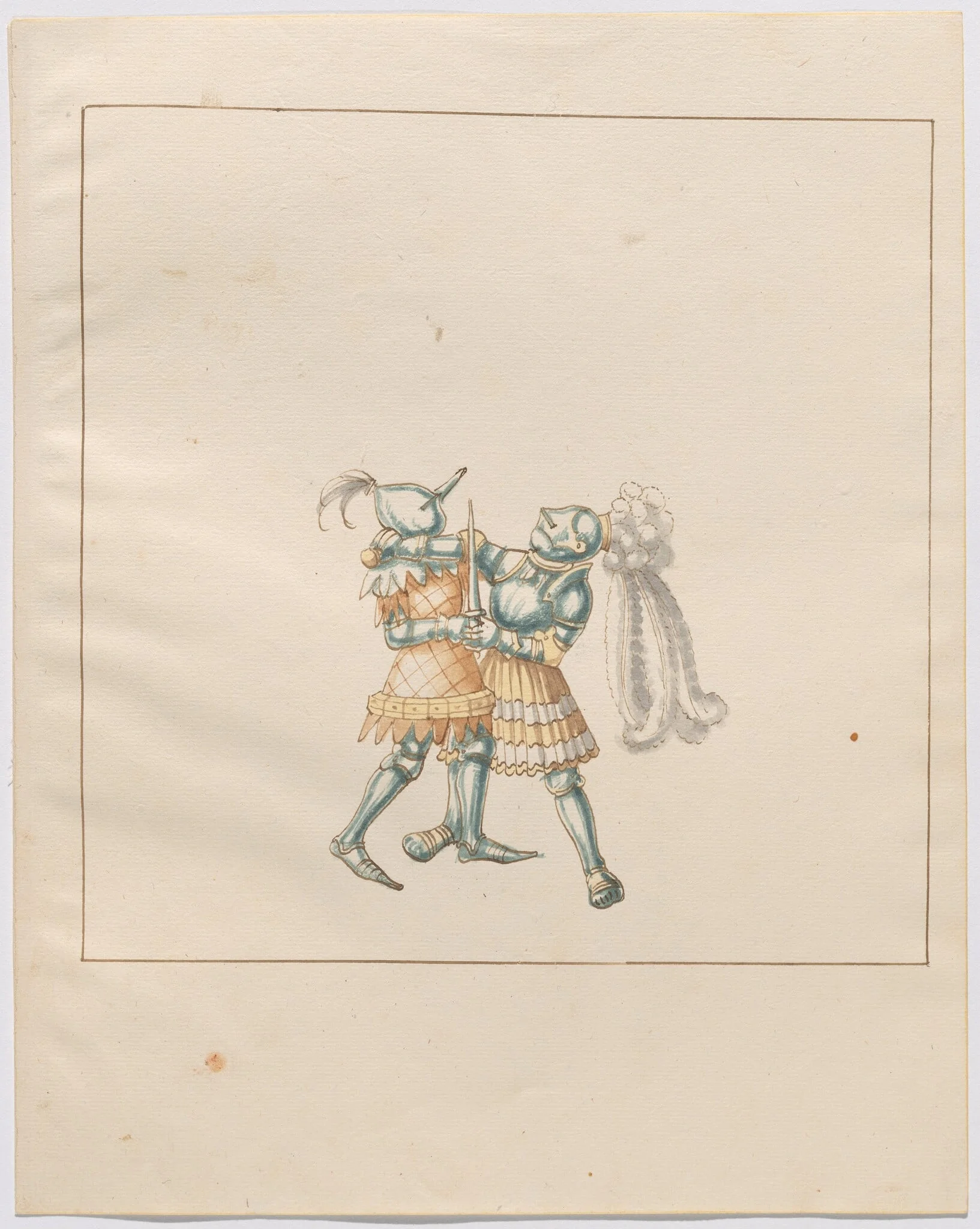 Foot Combat with Daggers, by German 16th Century, ink, 1514