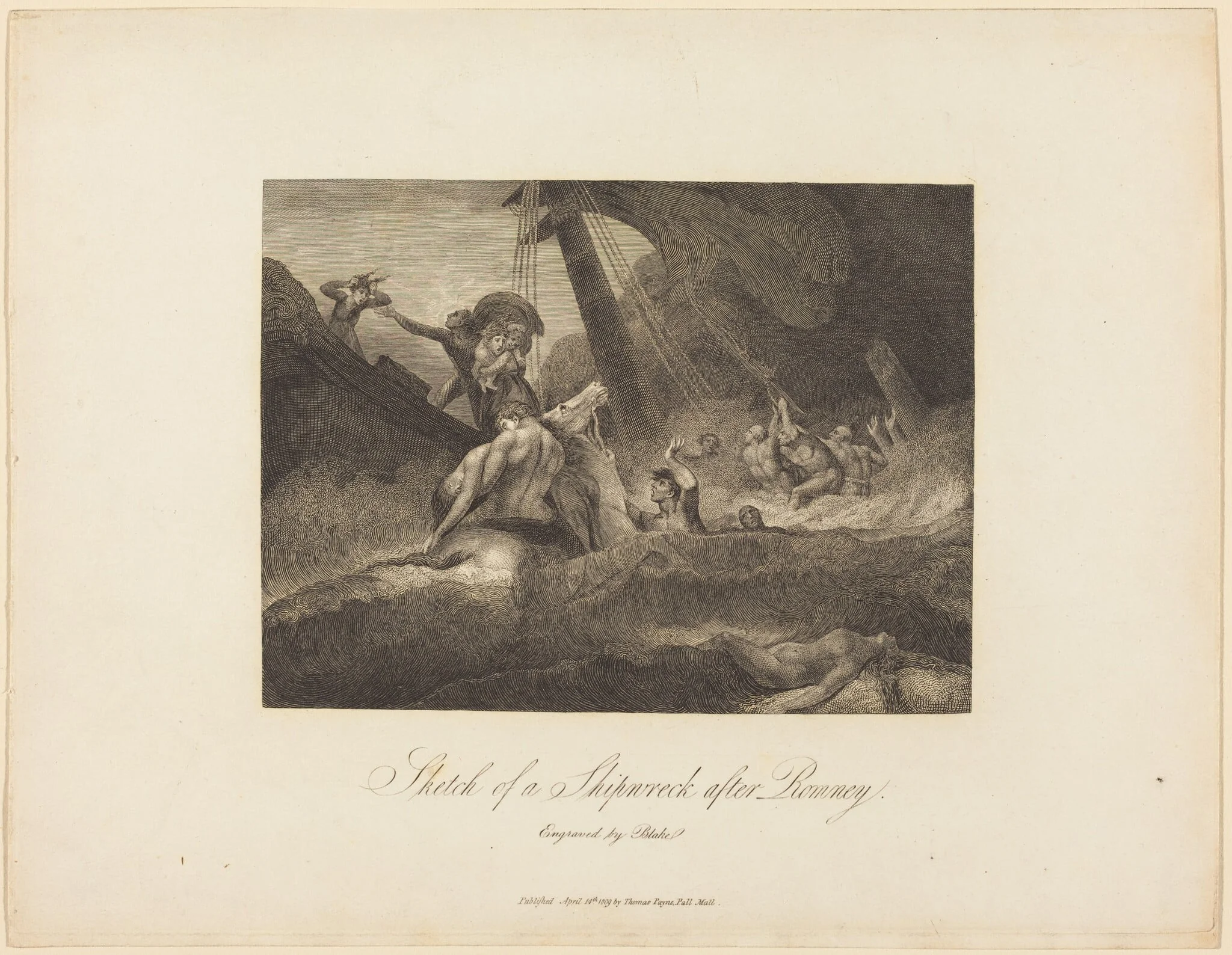 Sketch of a Shipwreck, by William Blake, ink, 1809
