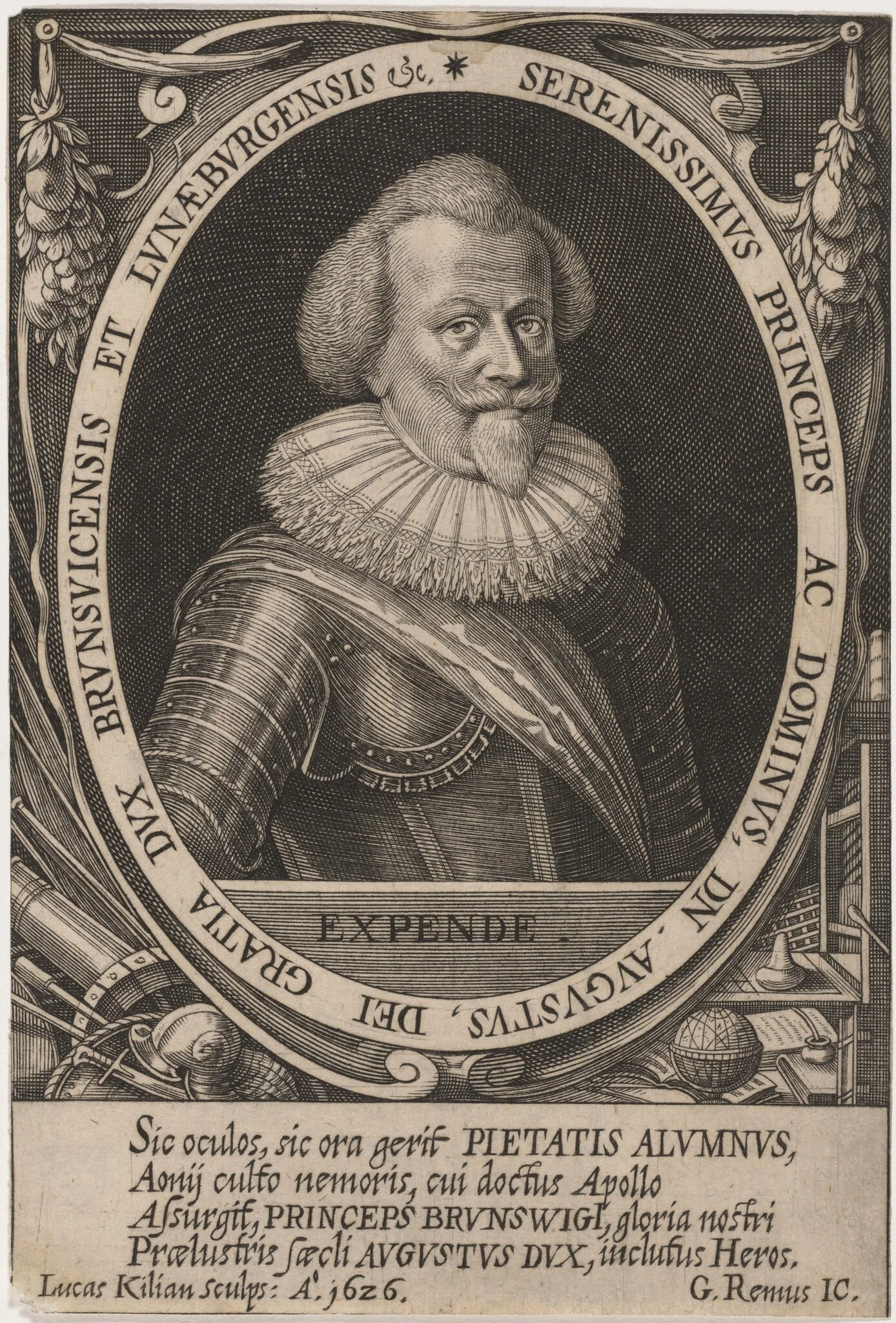 Augustus II, Duke of Brunswick, by Lucas Kilian, ink, 1626