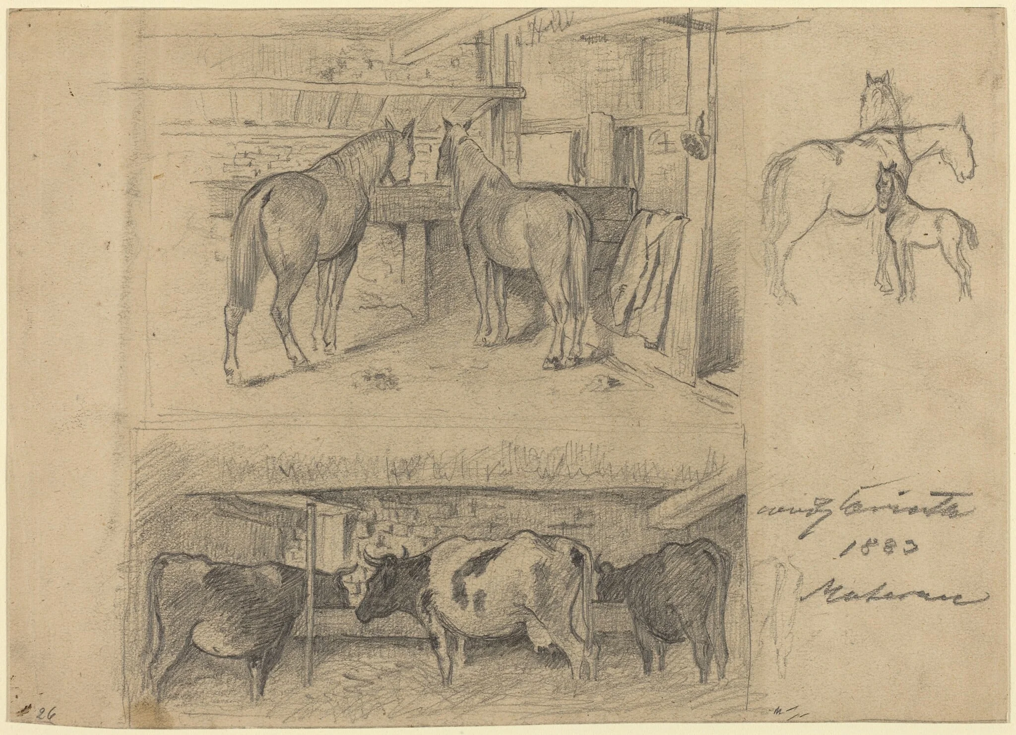 The Barn, by Lovis Corinth, graphite, 1883