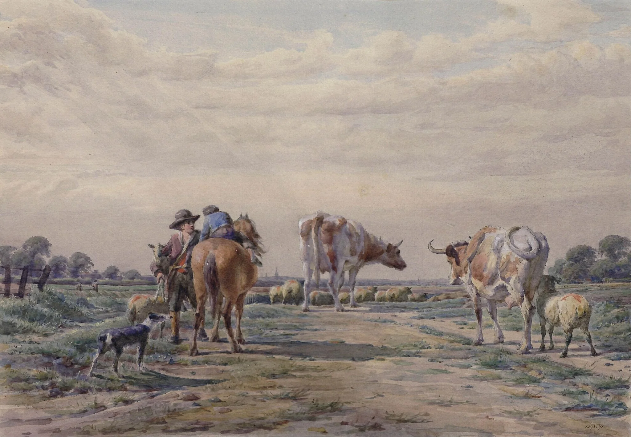 Cattle and figures, by Michael Angelo Wageman, watercolor, 1850