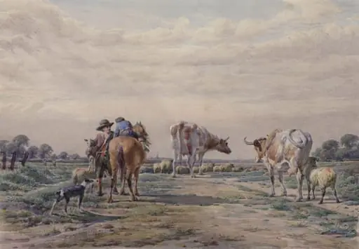 Cattle and figures