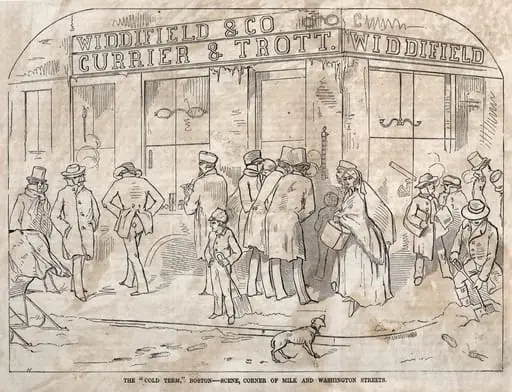 The "Cold Term," Boston - Scene, Corner Milk and Washington Streets