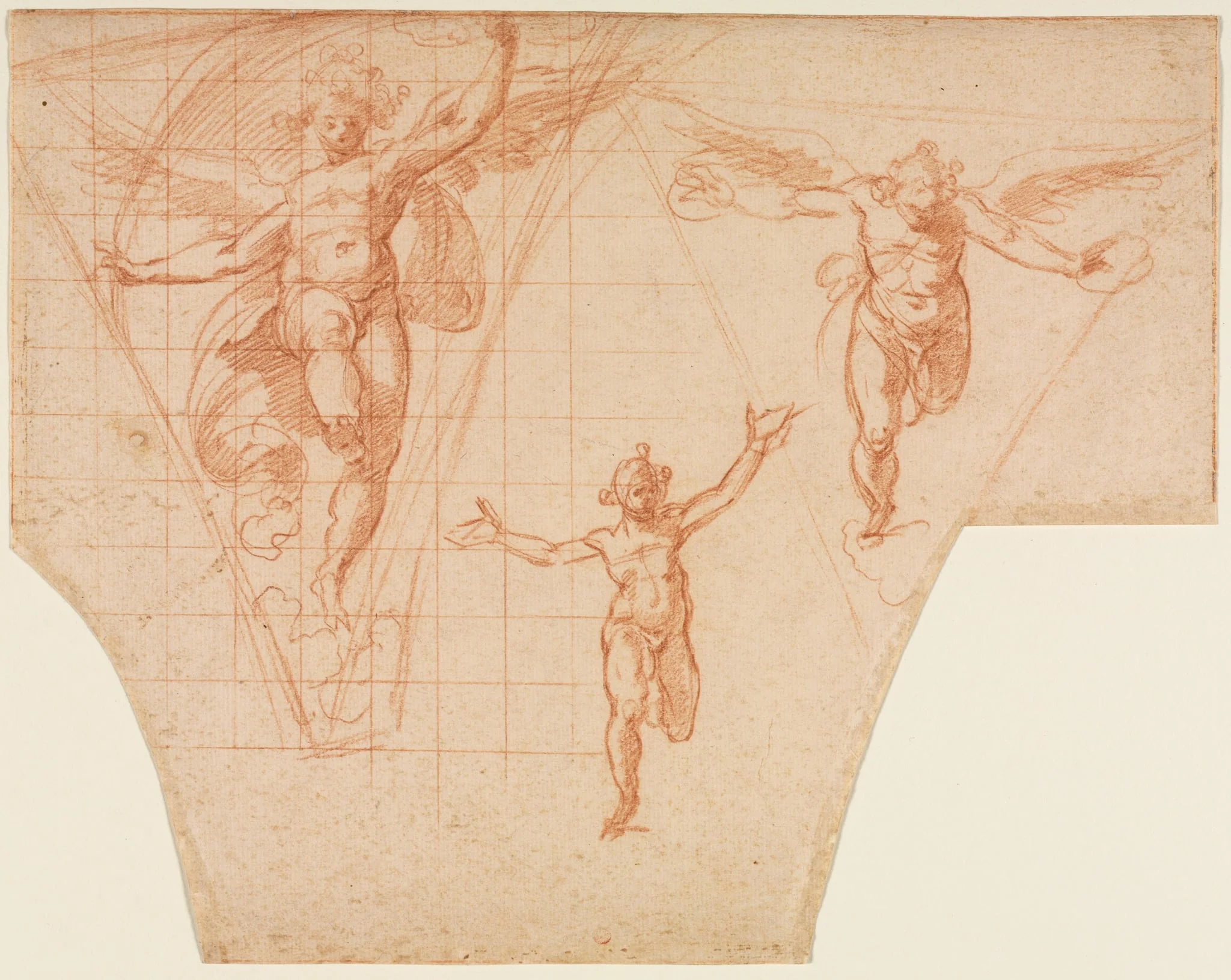 Three Studies of  Angels for a Pendentive (recto), by Cristoforo Roncalli, 1602