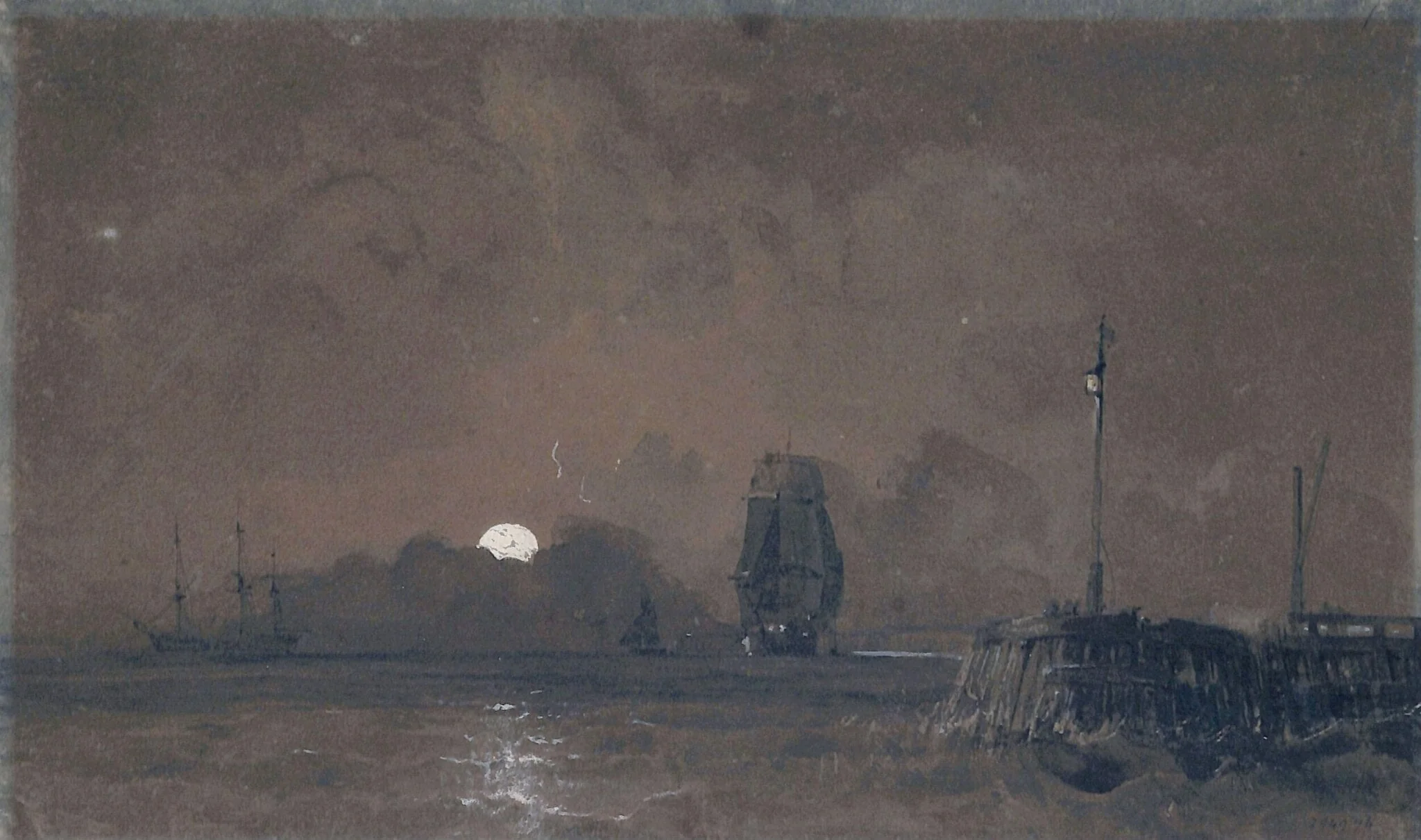 Sunderland harbour: moonlight